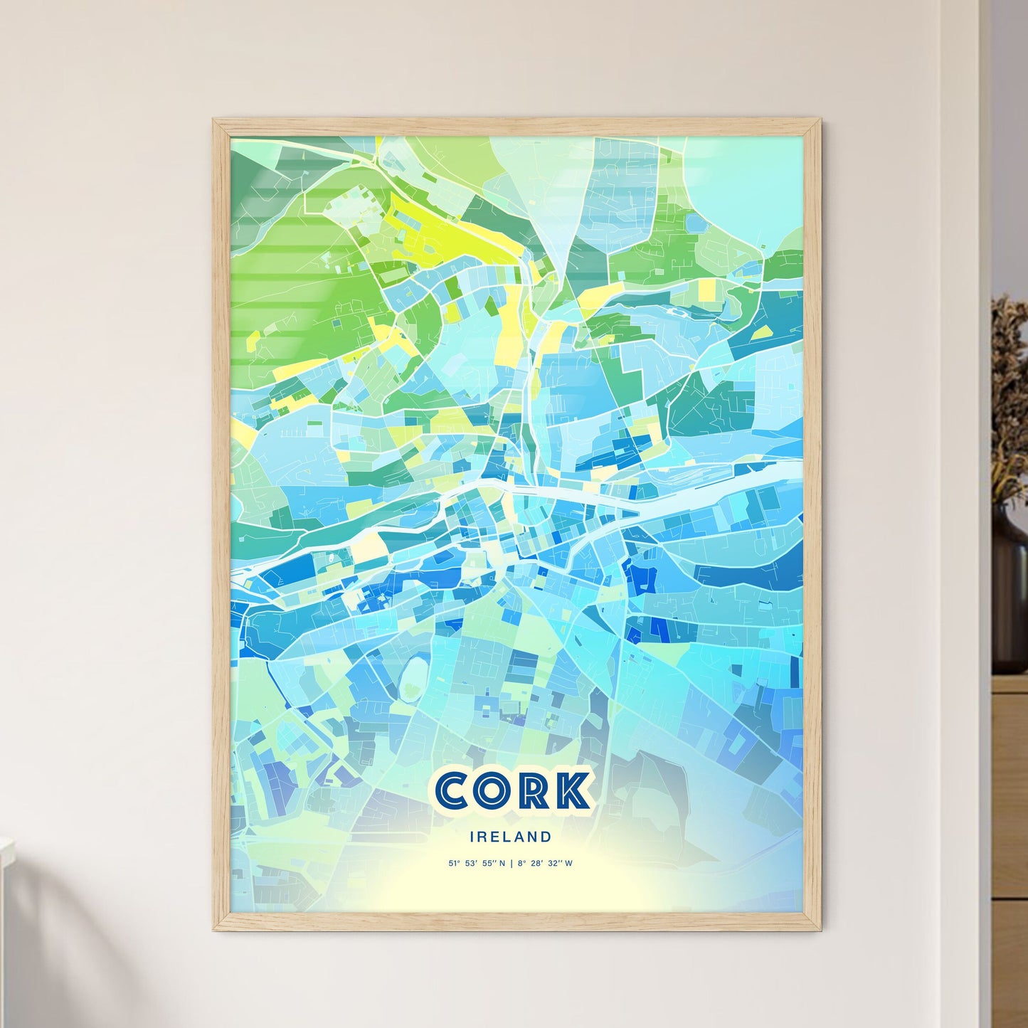 Colorful Cork Ireland Fine Art Map Cool Blue