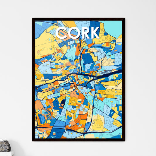 CORK IRELAND Vibrant Colorful Art Map Poster Blue Orange