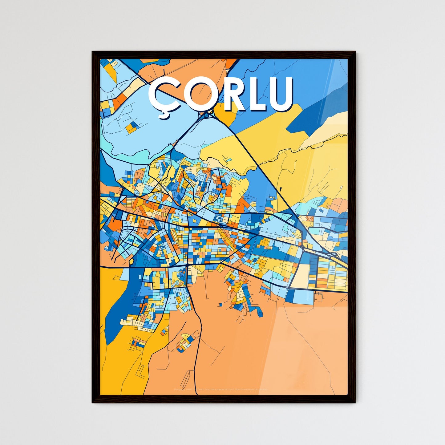 ÇORLU TURKEY Vibrant Colorful Art Map Poster Blue Orange