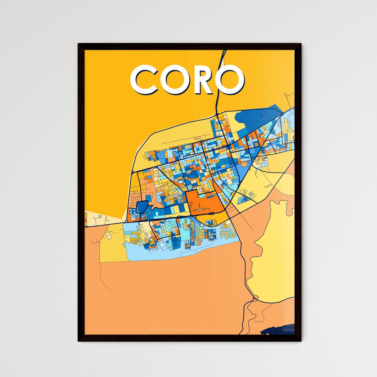 CORO VENEZUELA Vibrant Colorful Art Map Poster Blue Orange
