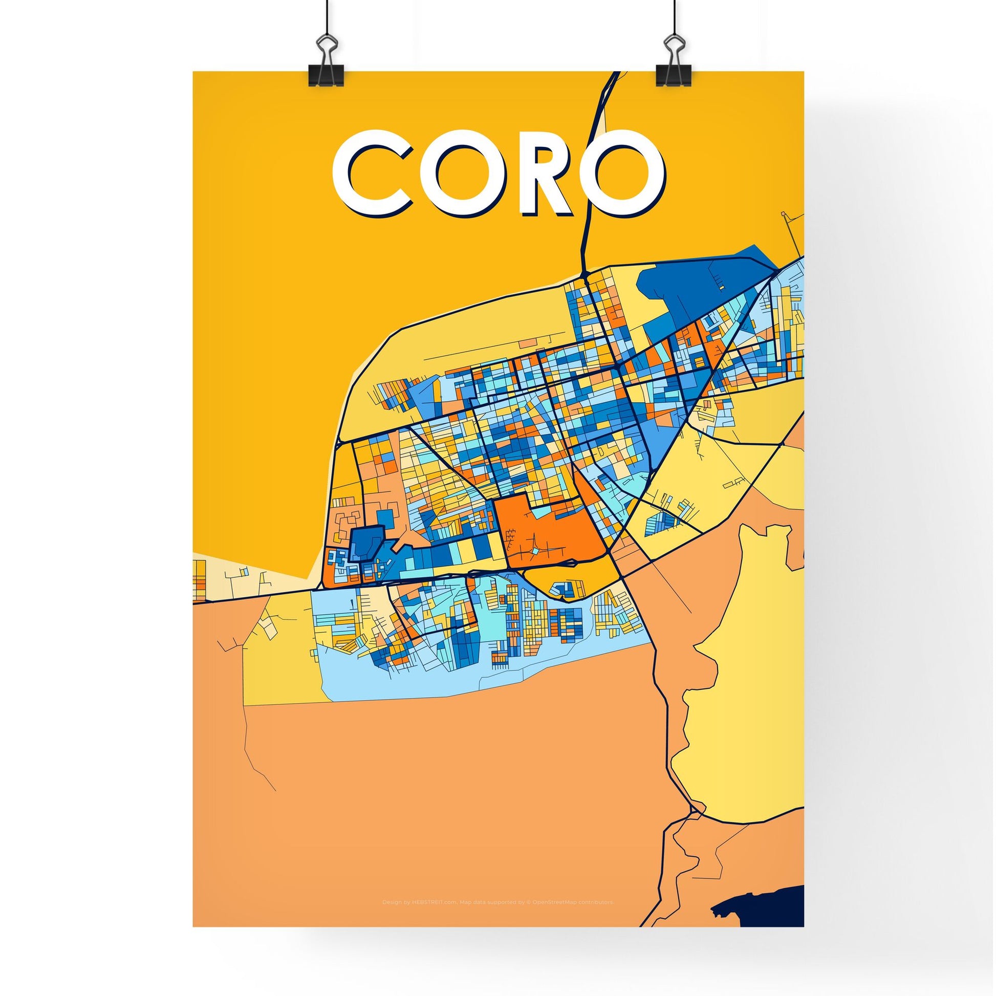 CORO VENEZUELA Vibrant Colorful Art Map Poster Blue Orange