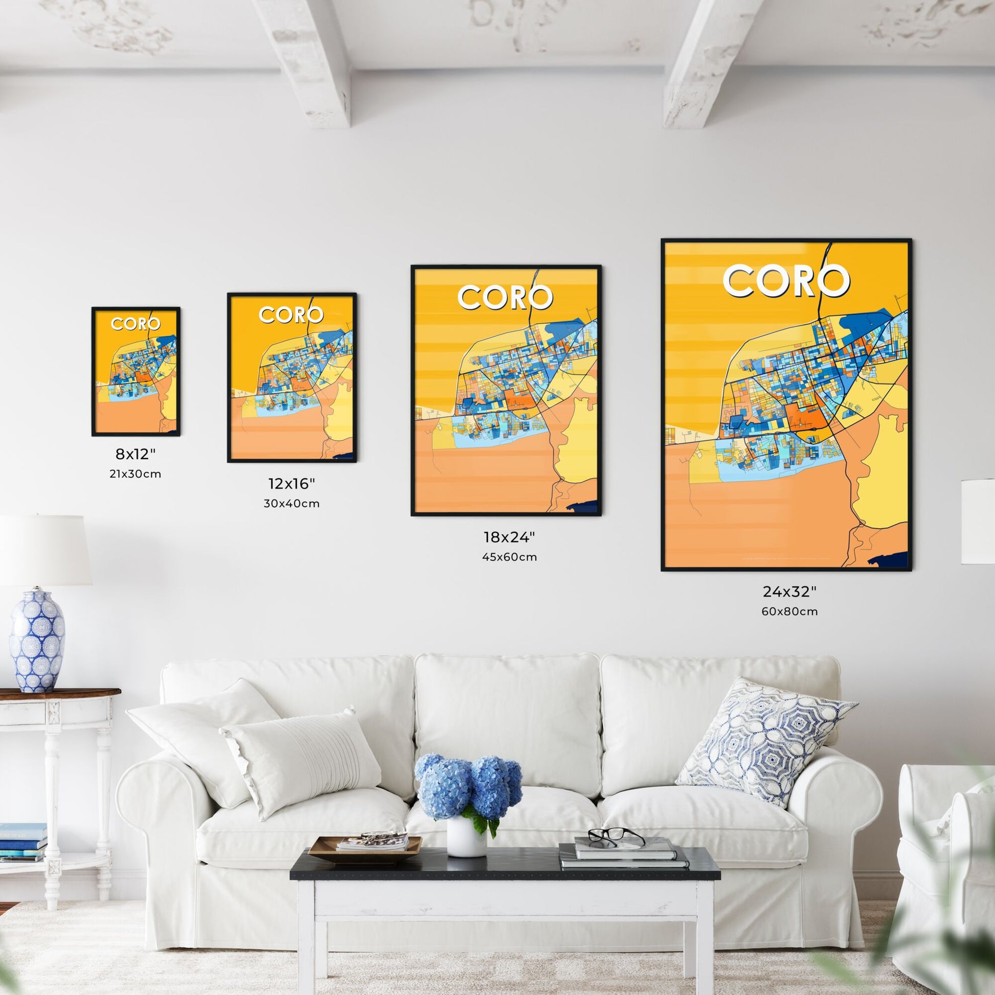 CORO VENEZUELA Vibrant Colorful Art Map Poster Blue Orange