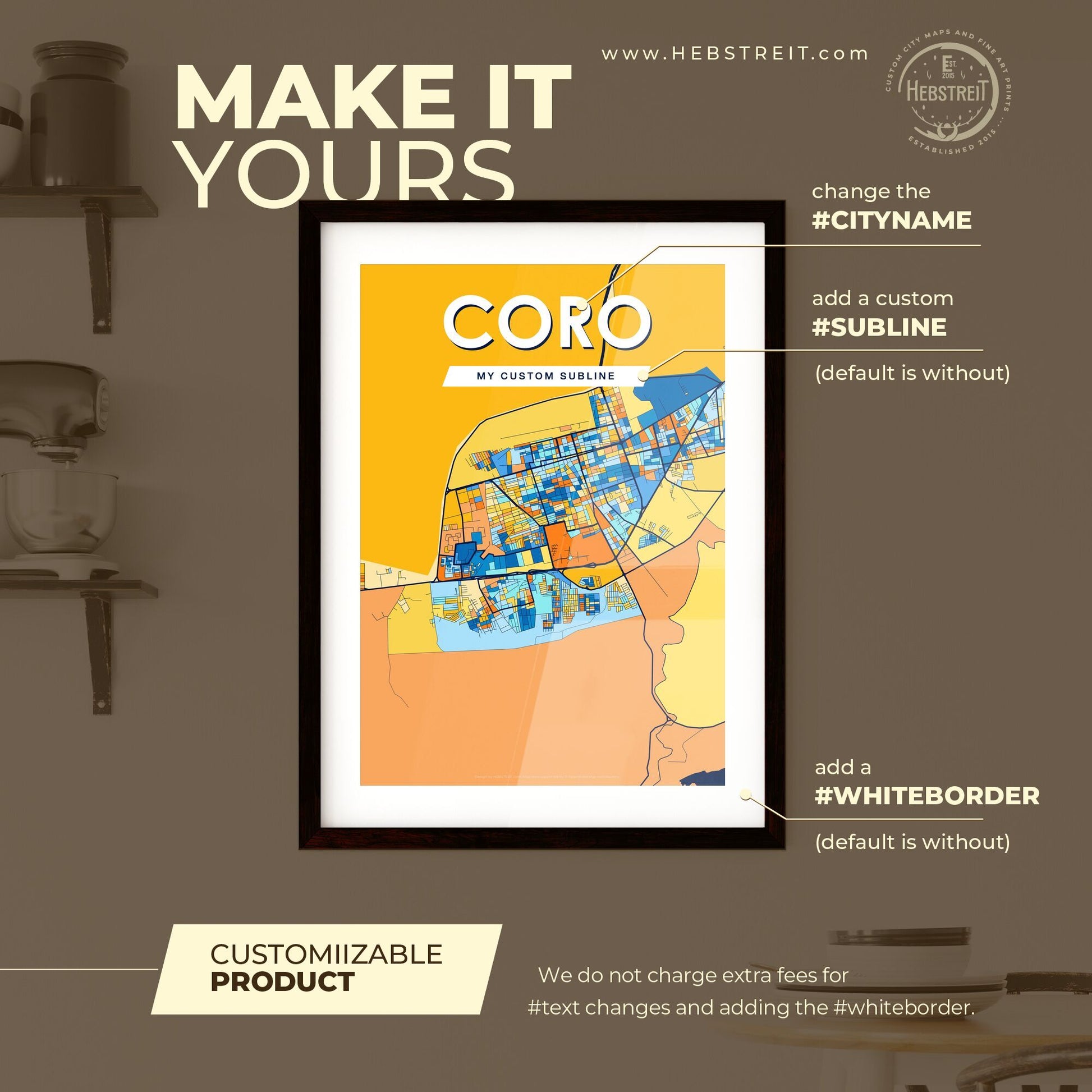 CORO VENEZUELA Vibrant Colorful Art Map Poster Blue Orange