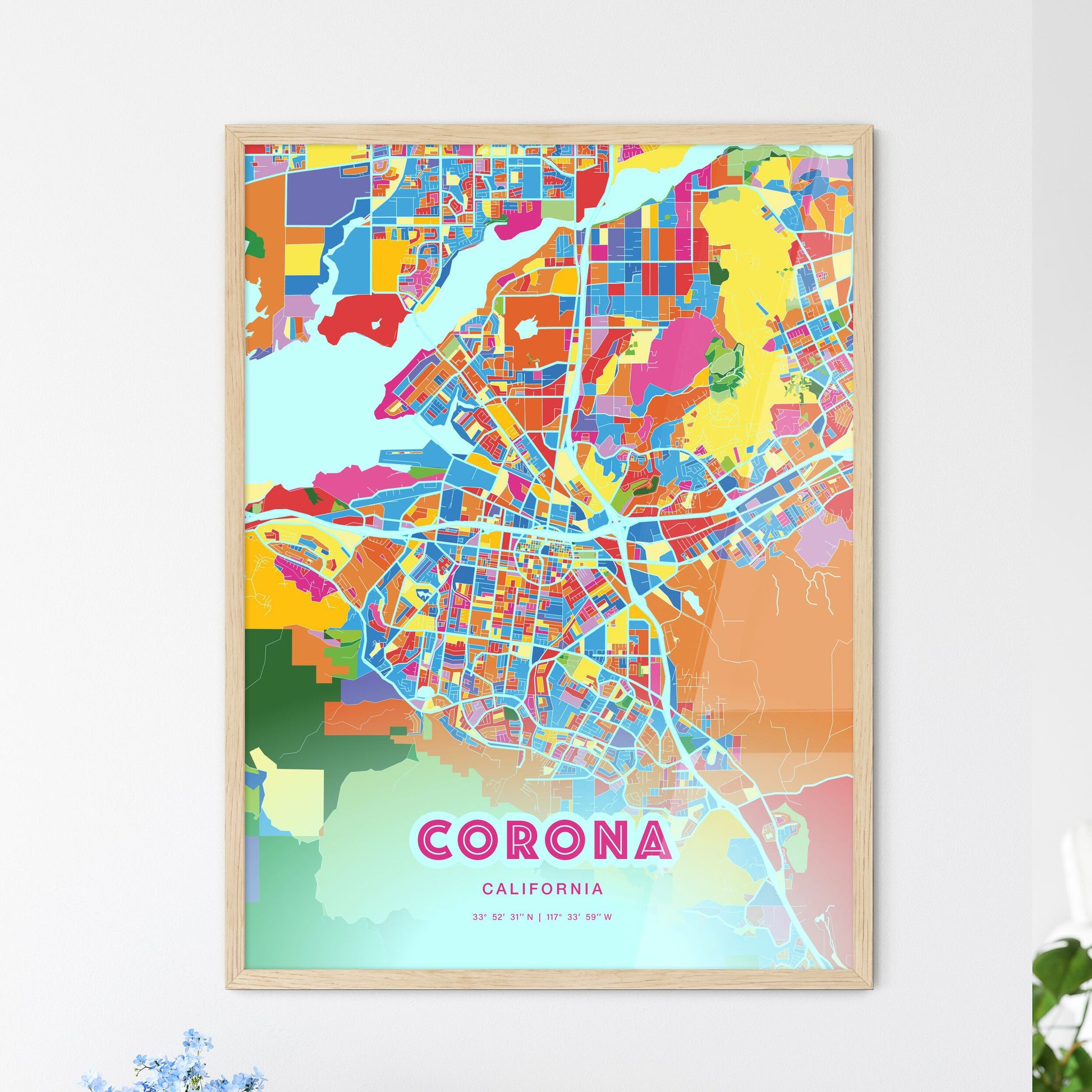 Colorful Corona California Fine Art Map Crazy Colors
