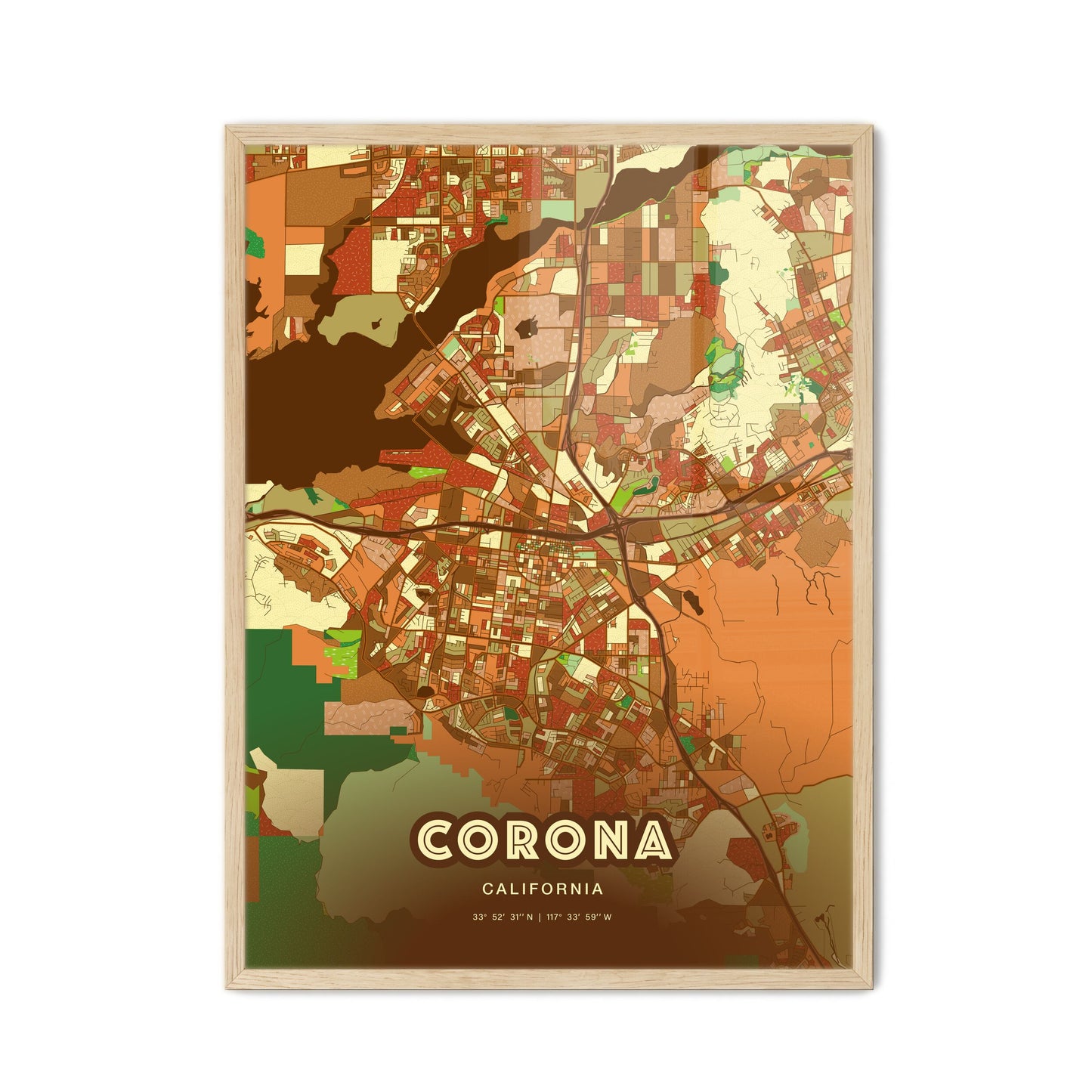 Colorful Corona California Fine Art Map Farmhouse