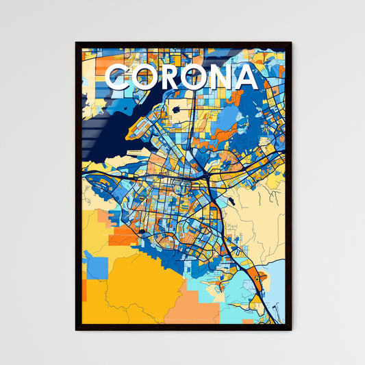 CORONA CALIFORNIA Vibrant Colorful Art Map Poster Blue Orange