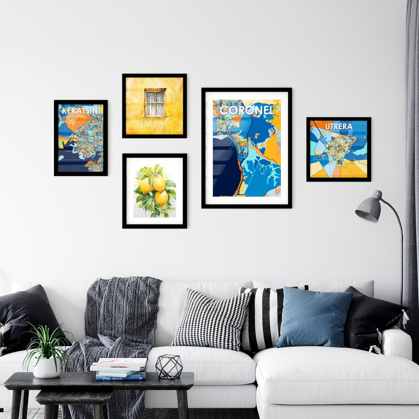 CORONEL CHILE Vibrant Colorful Art Map Poster Blue Orange