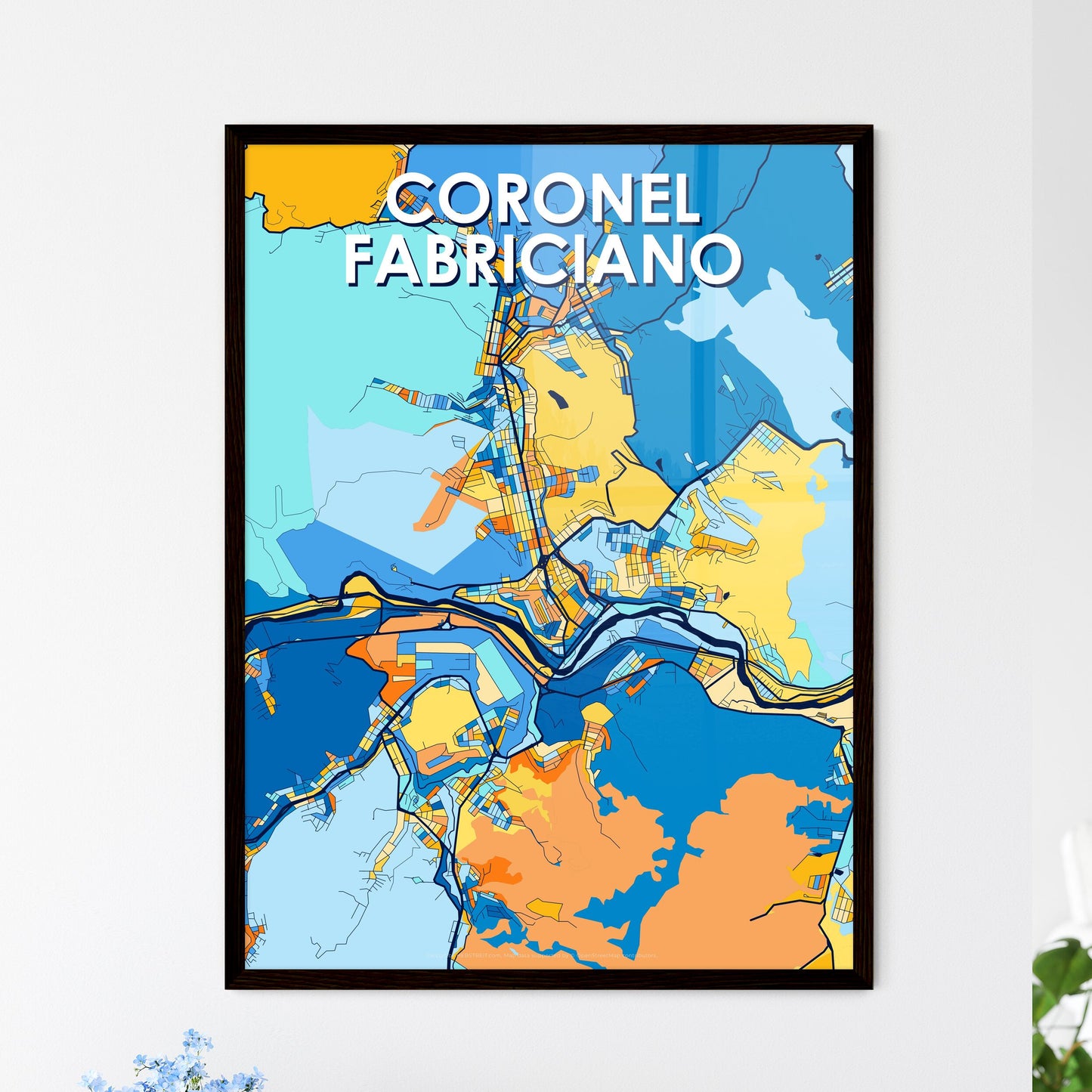 CORONEL FABRICIANO BRAZIL Vibrant Colorful Art Map Poster Blue Orange