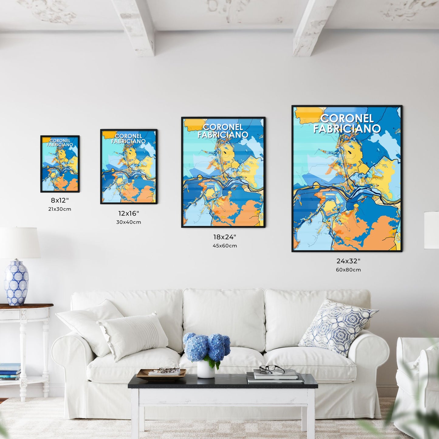 CORONEL FABRICIANO BRAZIL Vibrant Colorful Art Map Poster Blue Orange