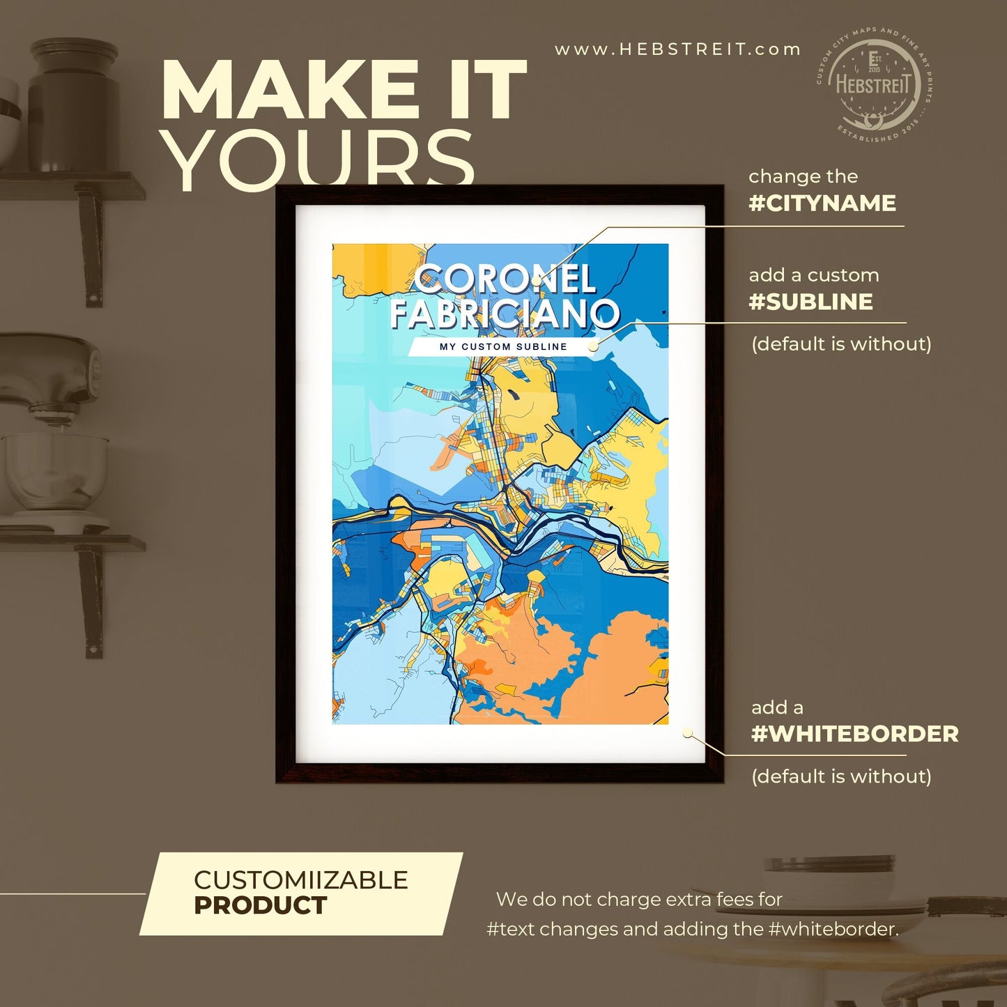 CORONEL FABRICIANO BRAZIL Vibrant Colorful Art Map Poster Blue Orange