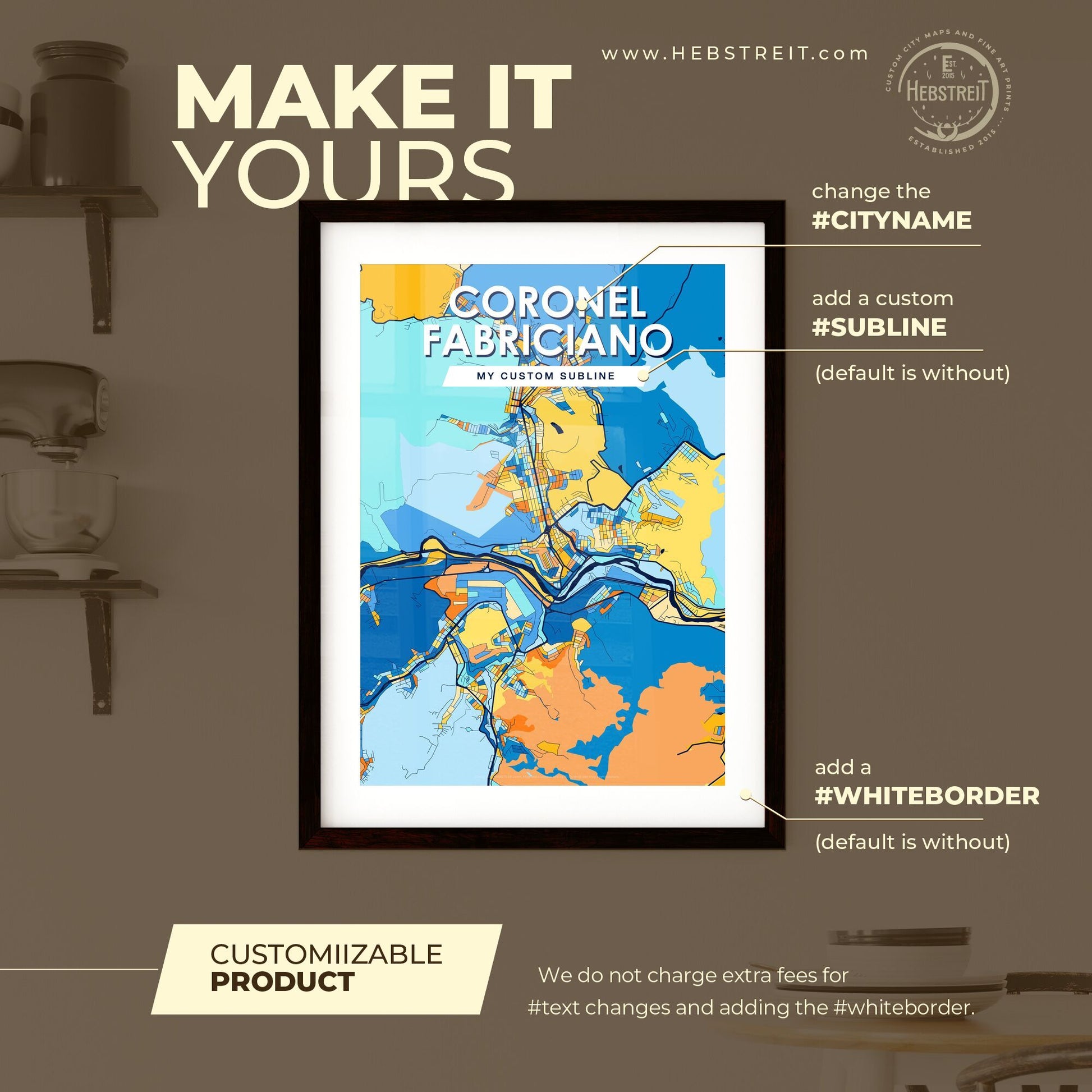 CORONEL FABRICIANO BRAZIL Vibrant Colorful Art Map Poster Blue Orange