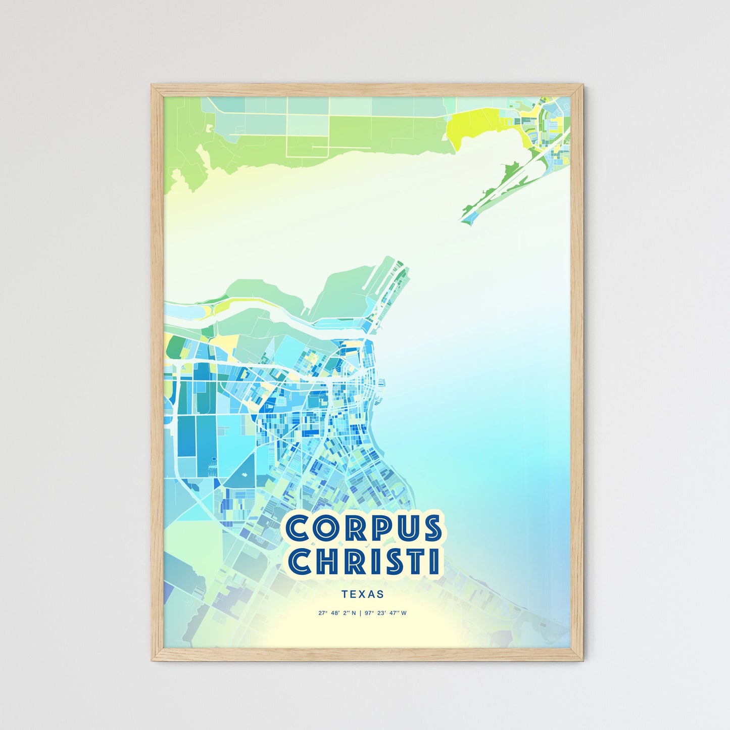 Colorful Corpus Christi Texas Fine Art Map Cool Blue
