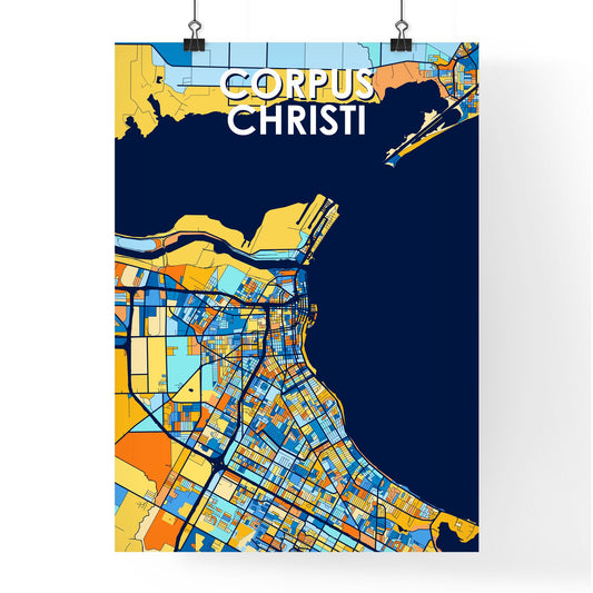 CORPUS CHRISTI TEXAS Vibrant Colorful Art Map Poster Blue Orange