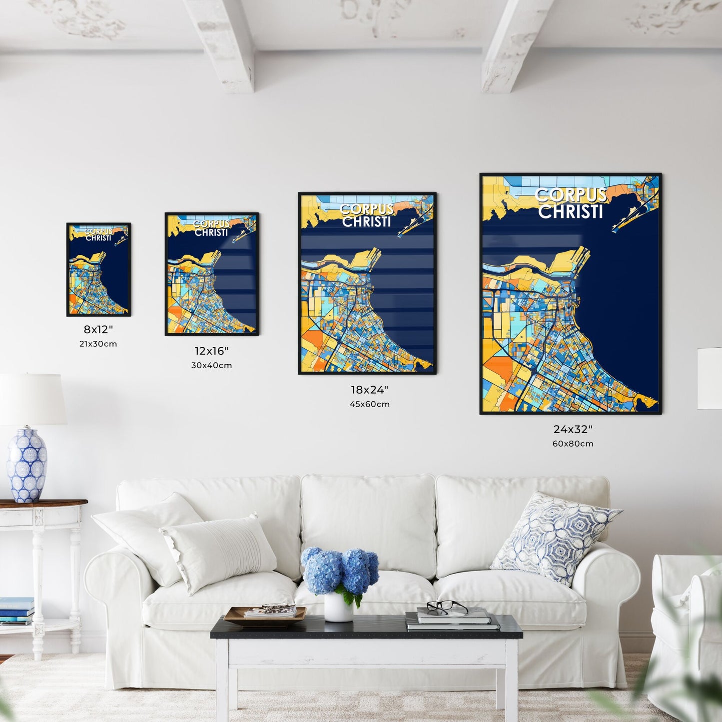 CORPUS CHRISTI TEXAS Vibrant Colorful Art Map Poster Blue Orange