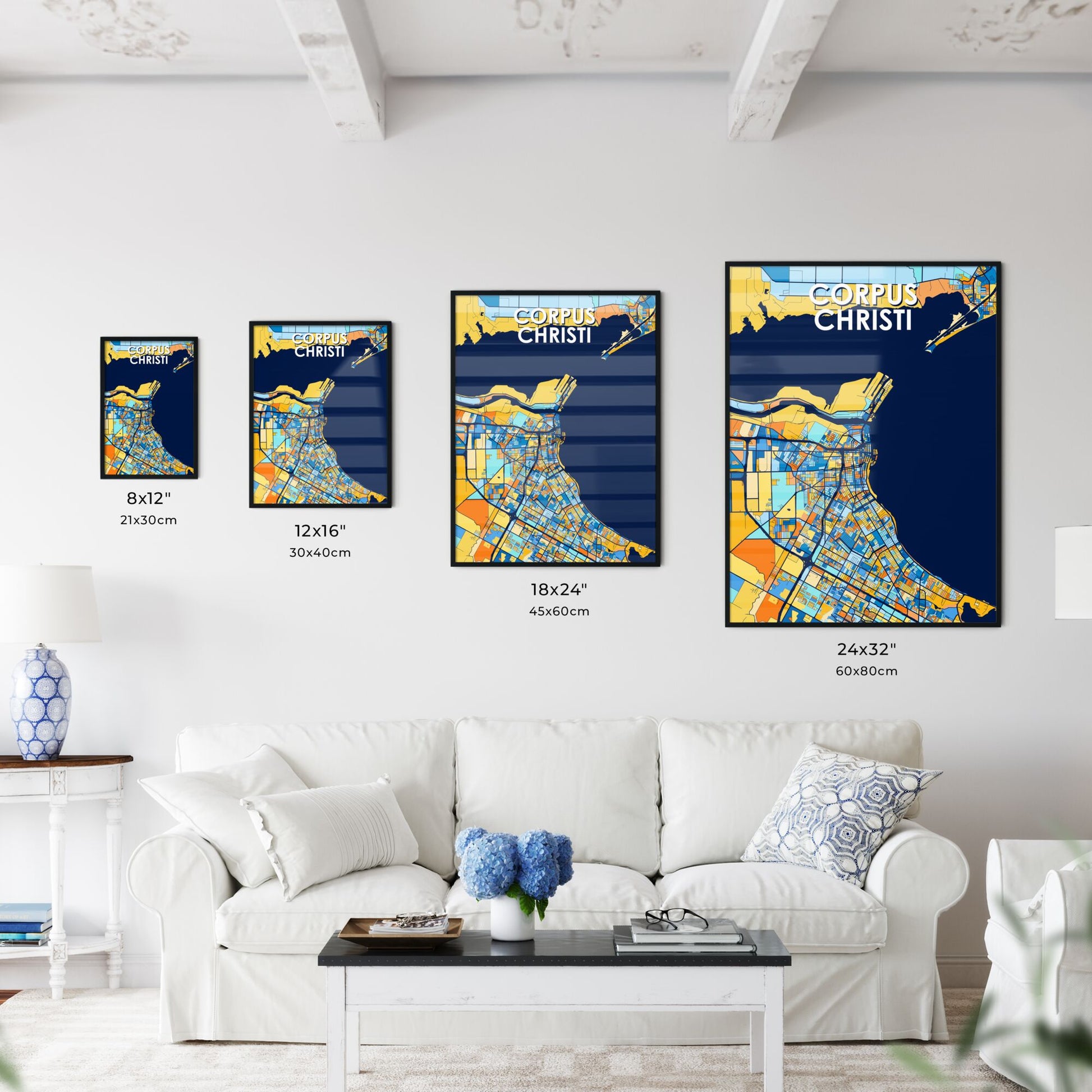 CORPUS CHRISTI TEXAS Vibrant Colorful Art Map Poster Blue Orange