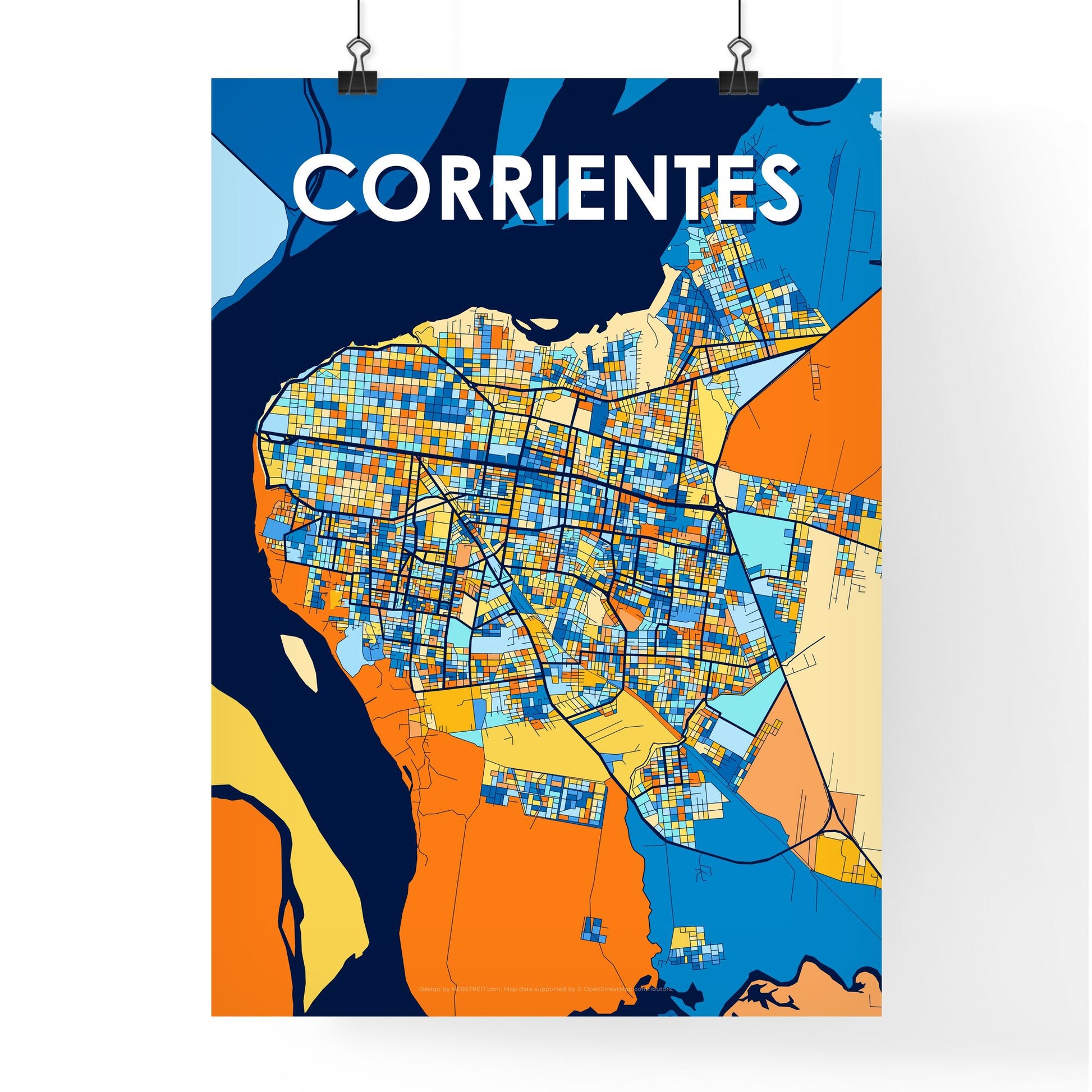 CORRIENTES ARGENTINA Vibrant Colorful Art Map Poster Blue Orange