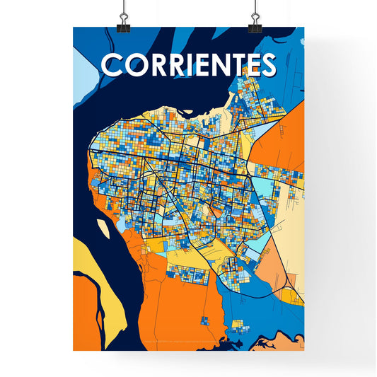 CORRIENTES ARGENTINA Vibrant Colorful Art Map Poster Blue Orange