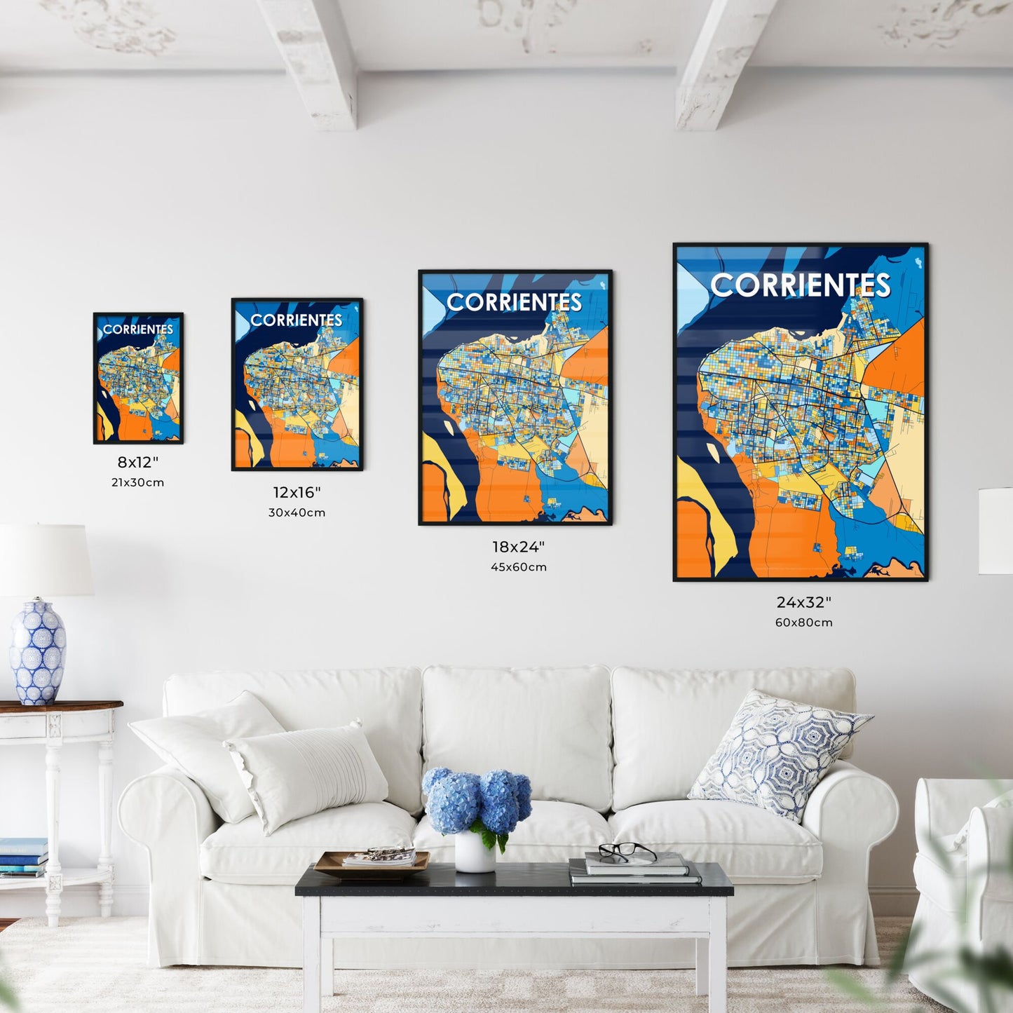 CORRIENTES ARGENTINA Vibrant Colorful Art Map Poster Blue Orange