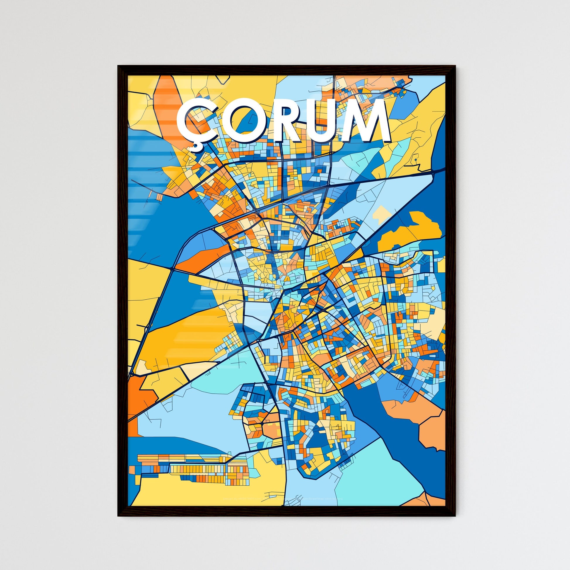 ÇORUM TURKEY Vibrant Colorful Art Map Poster Blue Orange