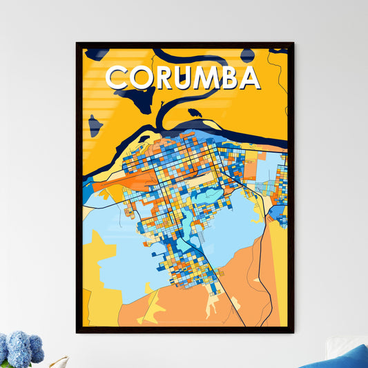CORUMBA BRAZIL Vibrant Colorful Art Map Poster Blue Orange