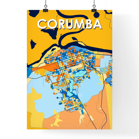 CORUMBA BRAZIL Vibrant Colorful Art Map Poster Blue Orange