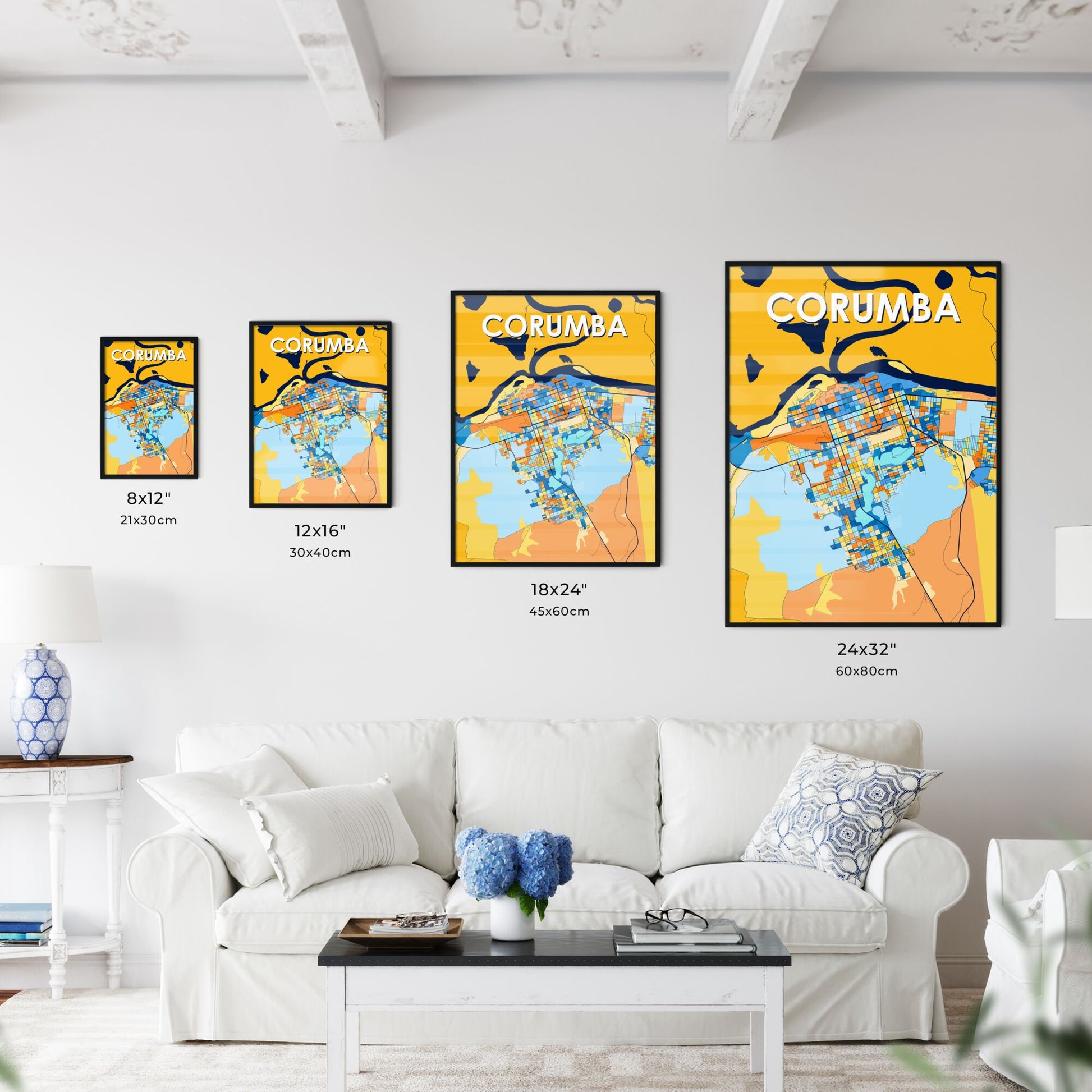 CORUMBA BRAZIL Vibrant Colorful Art Map Poster Blue Orange