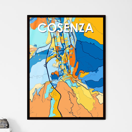 COSENZA ITALY Vibrant Colorful Art Map Poster Blue Orange