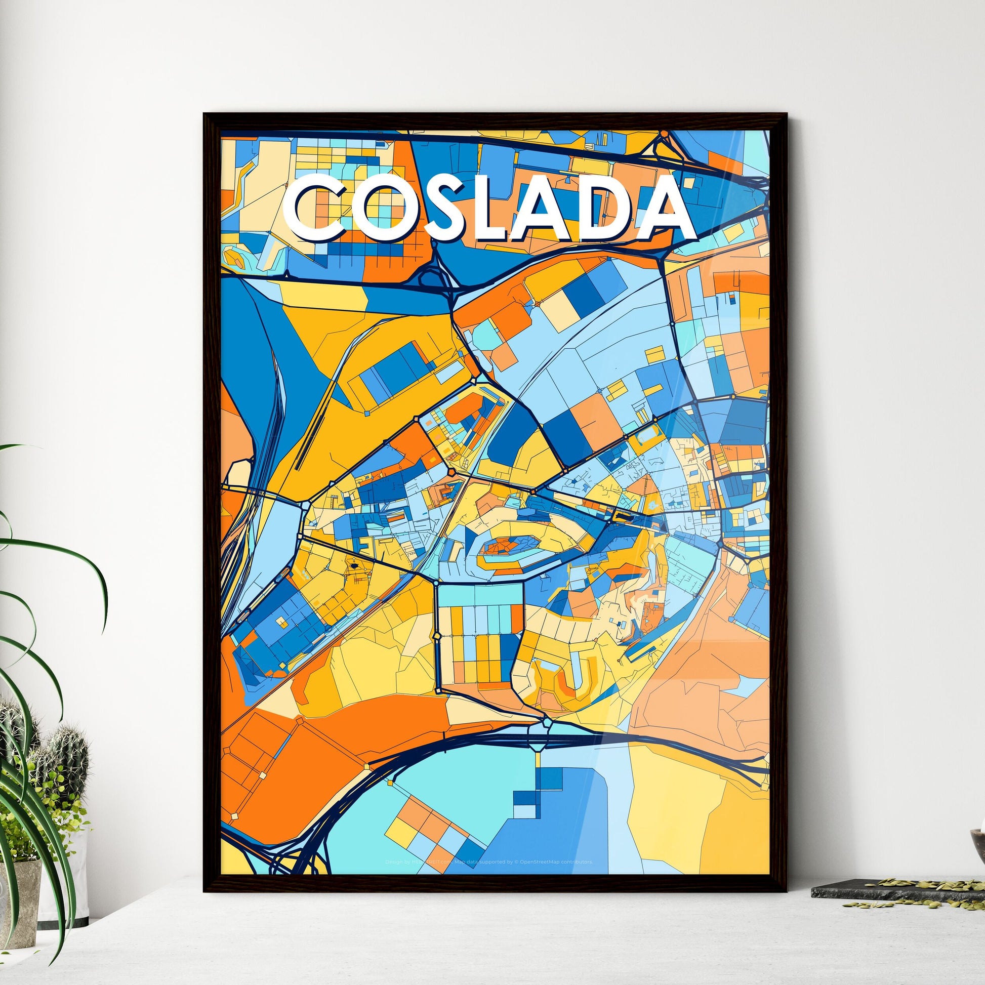 COSLADA SPAIN Vibrant Colorful Art Map Poster Blue Orange