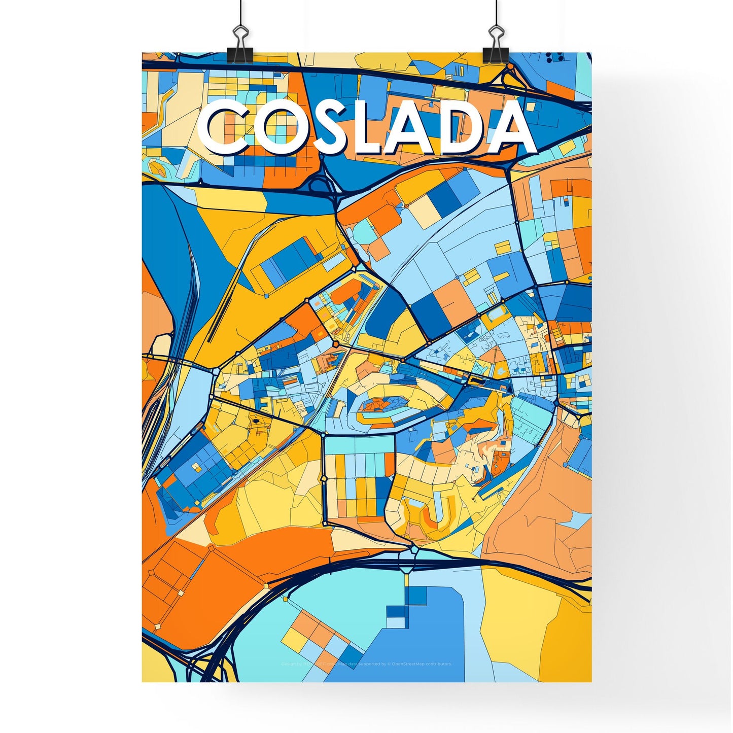 COSLADA SPAIN Vibrant Colorful Art Map Poster Blue Orange