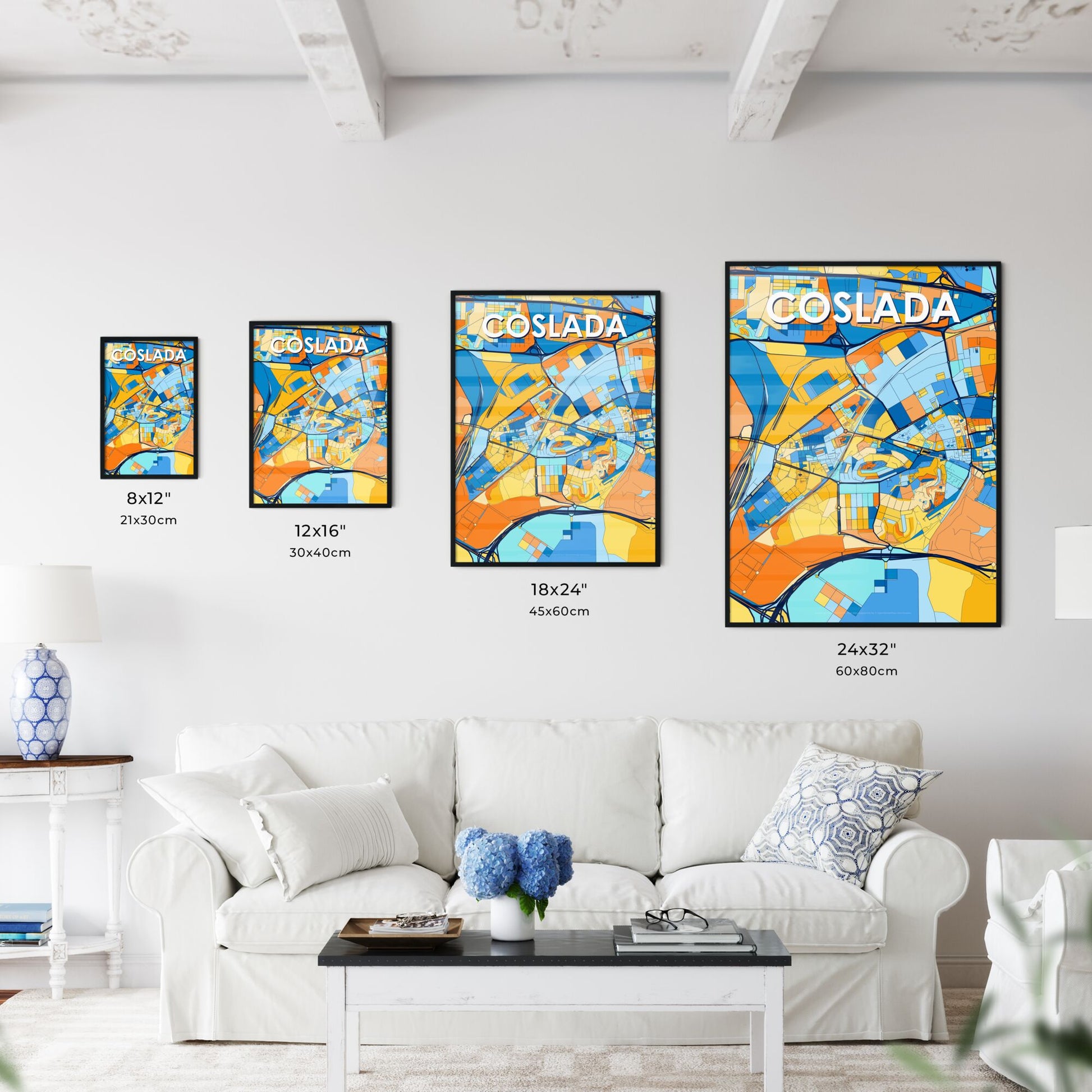 COSLADA SPAIN Vibrant Colorful Art Map Poster Blue Orange