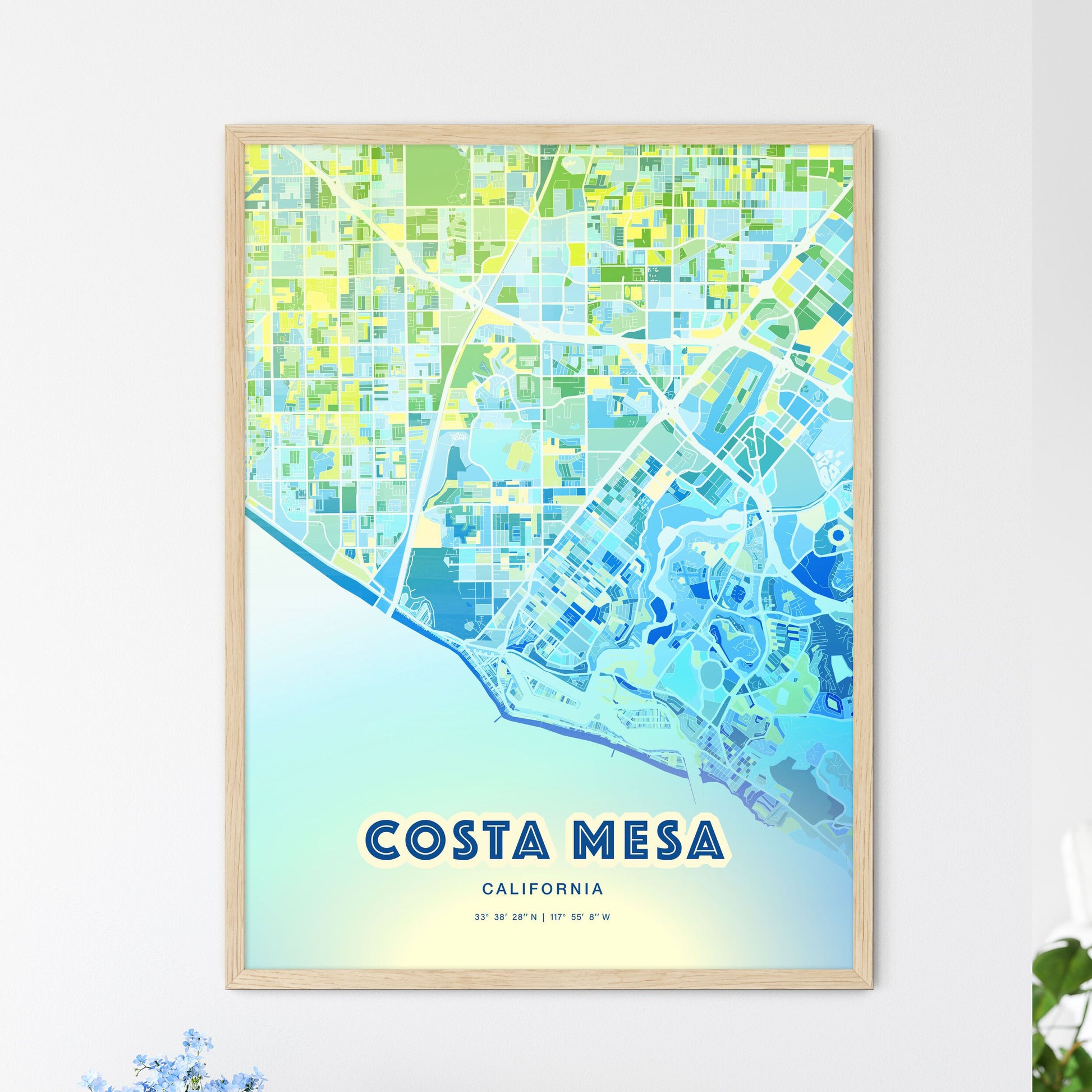 Colorful Costa Mesa California Fine Art Map Cool Blue