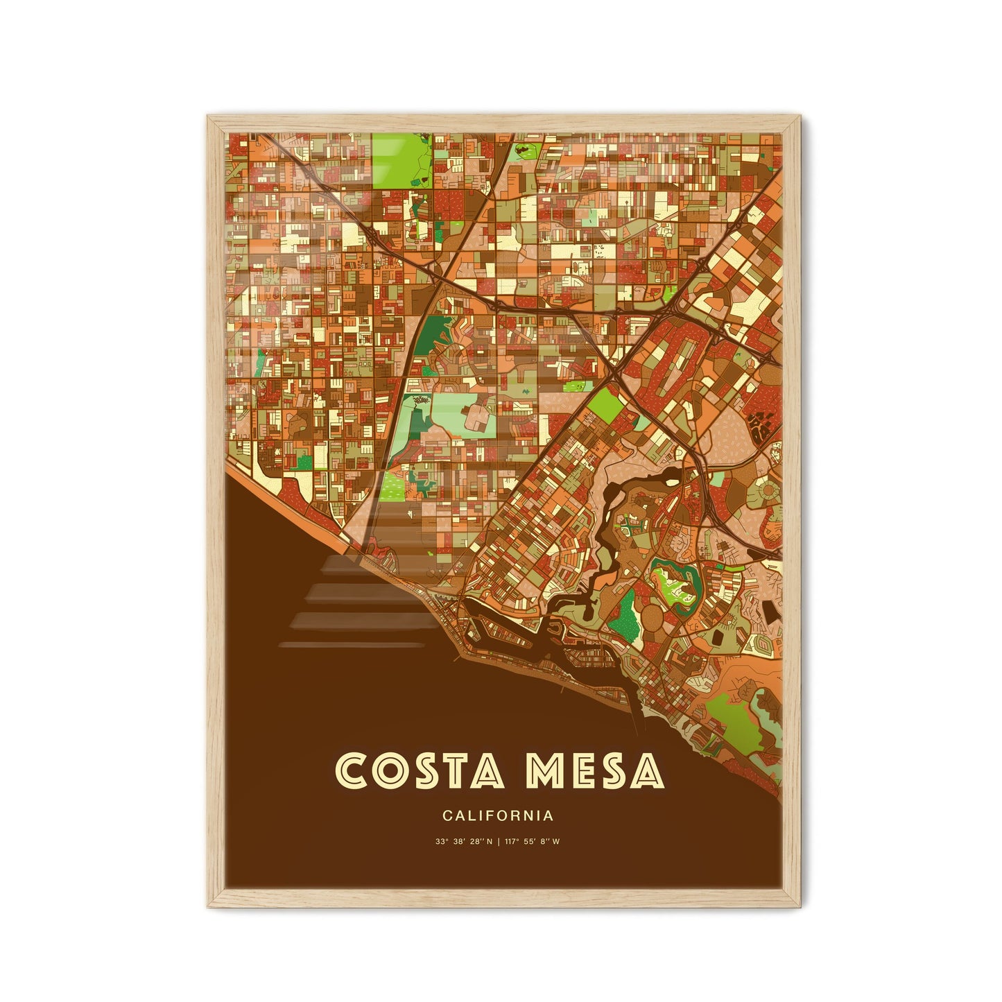 Colorful Costa Mesa California Fine Art Map Farmhouse