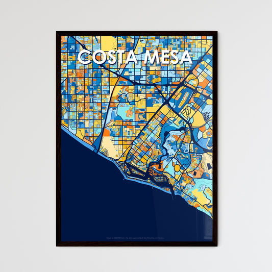 COSTA MESA CALIFORNIA Vibrant Colorful Art Map Poster Blue Orange