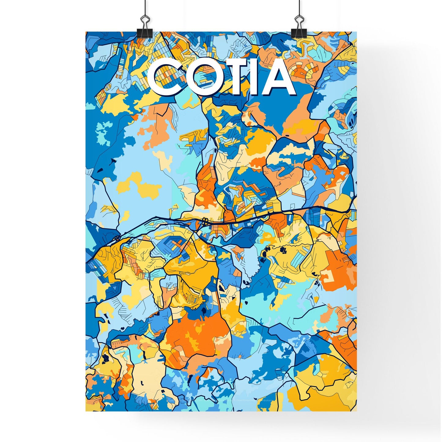 COTIA BRAZIL Vibrant Colorful Art Map Poster Blue Orange