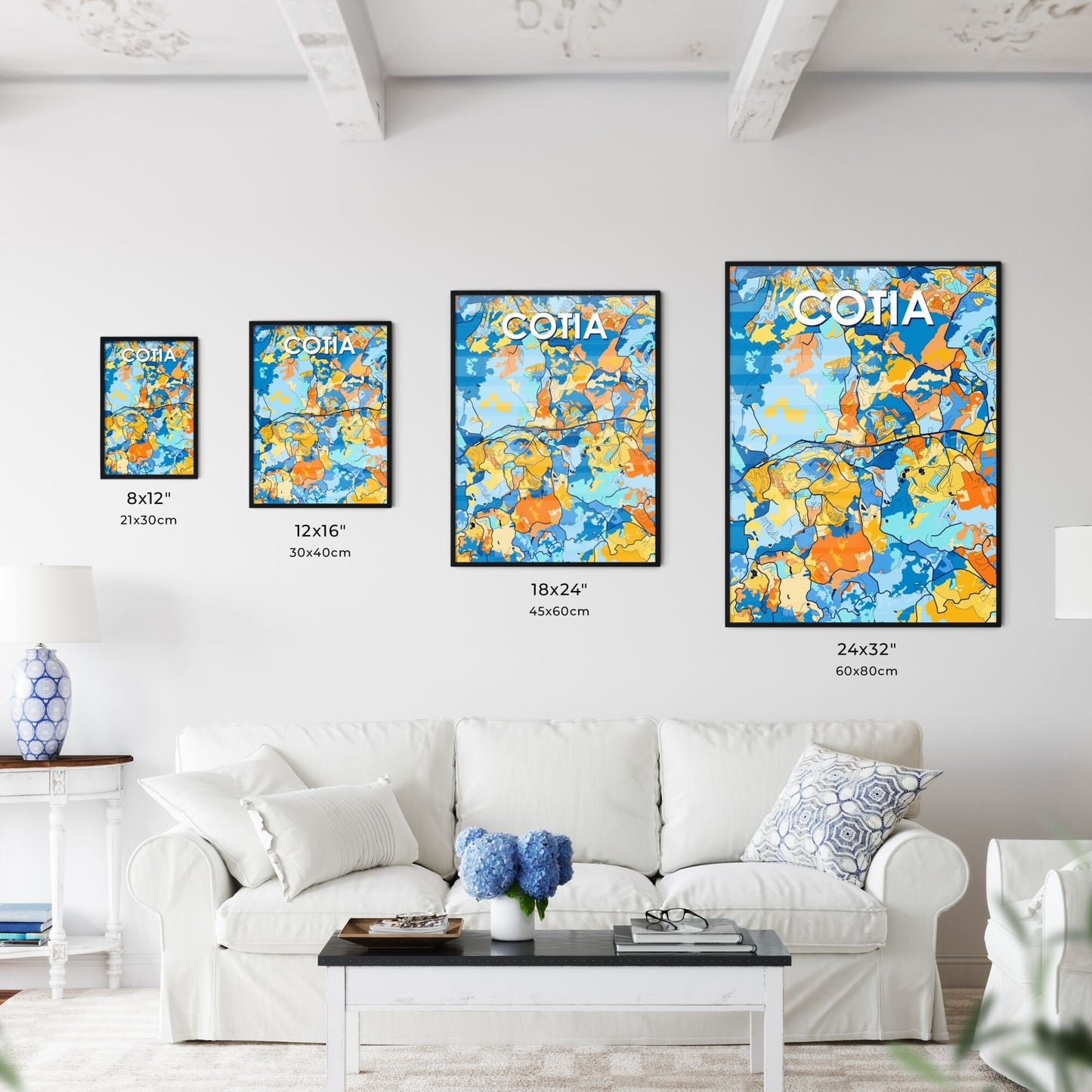 COTIA BRAZIL Vibrant Colorful Art Map Poster Blue Orange