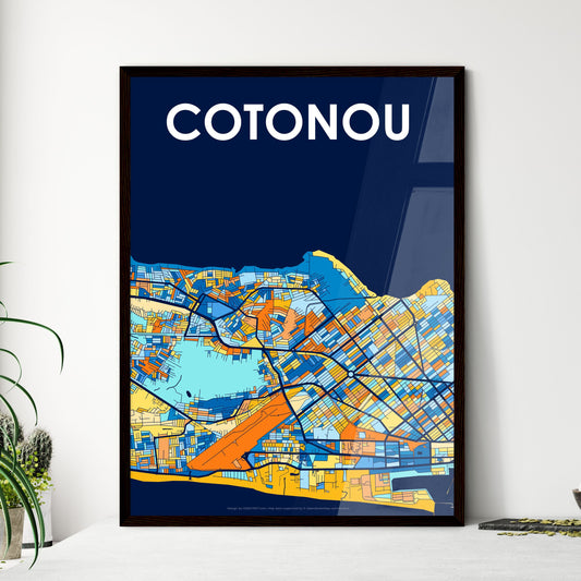 COTONOU BENIN Vibrant Colorful Art Map Poster Blue Orange