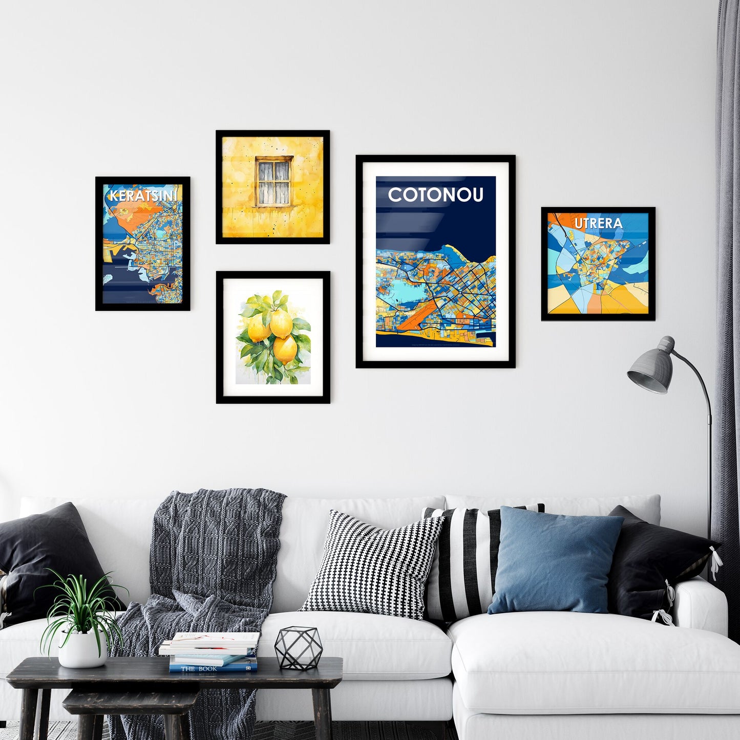 COTONOU BENIN Vibrant Colorful Art Map Poster Blue Orange