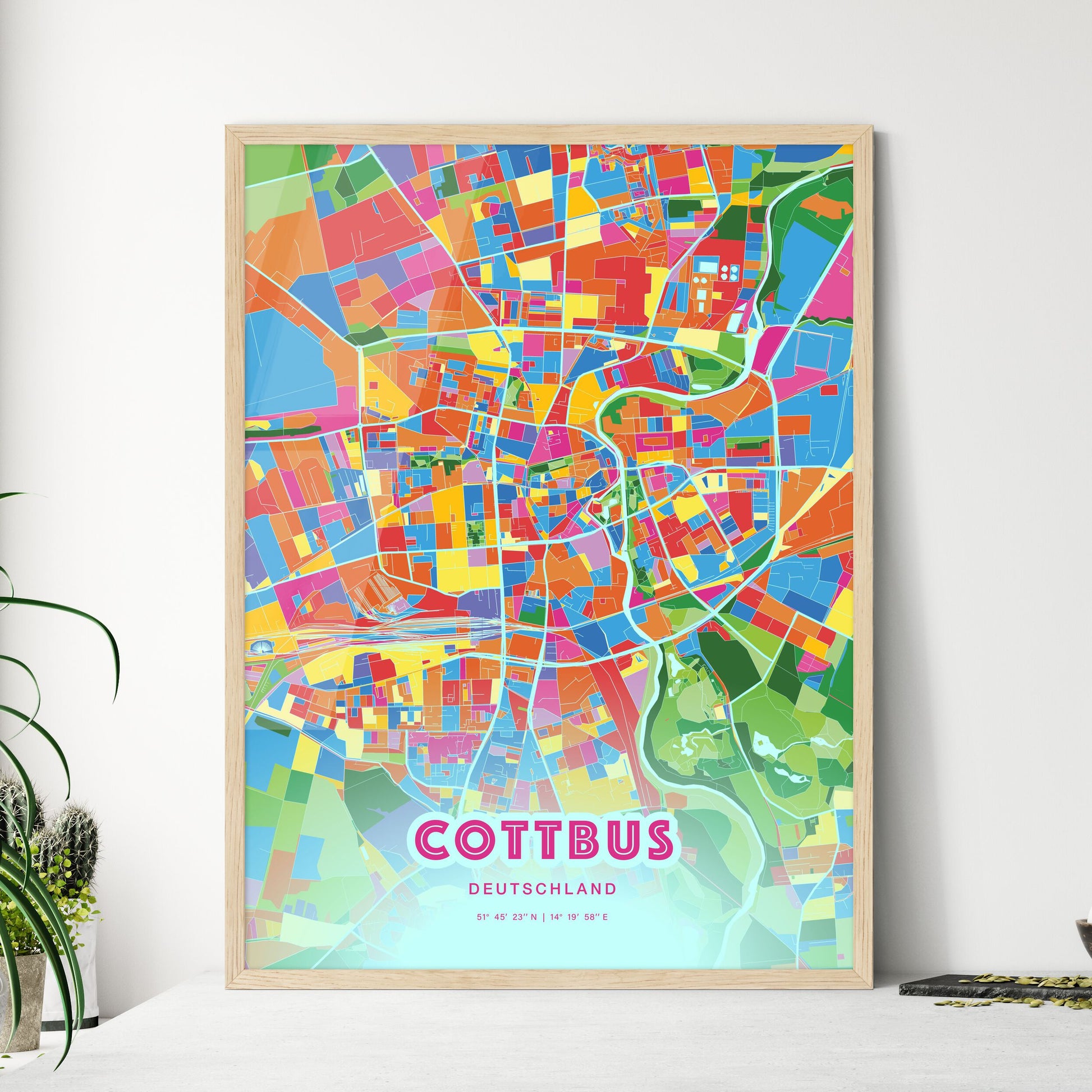 Colorful Cottbus Germany Fine Art Map Crazy Colors