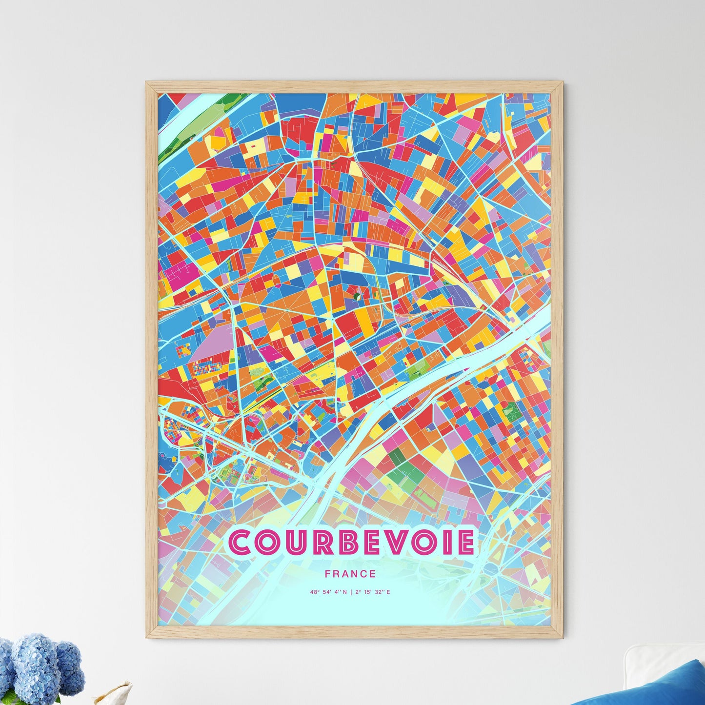 Colorful Courbevoie France Fine Art Map Crazy Colors