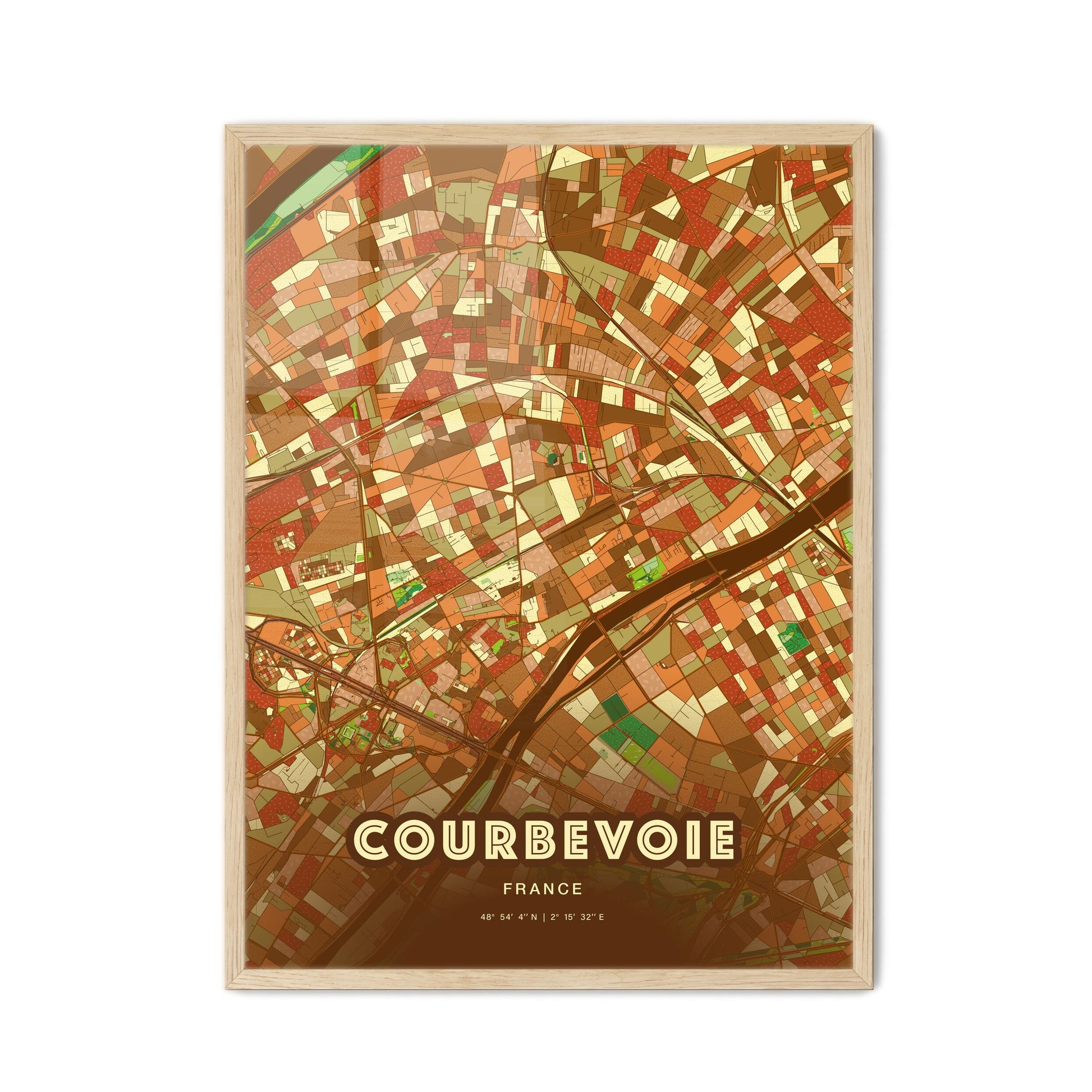 Colorful Courbevoie France Fine Art Map Farmhouse
