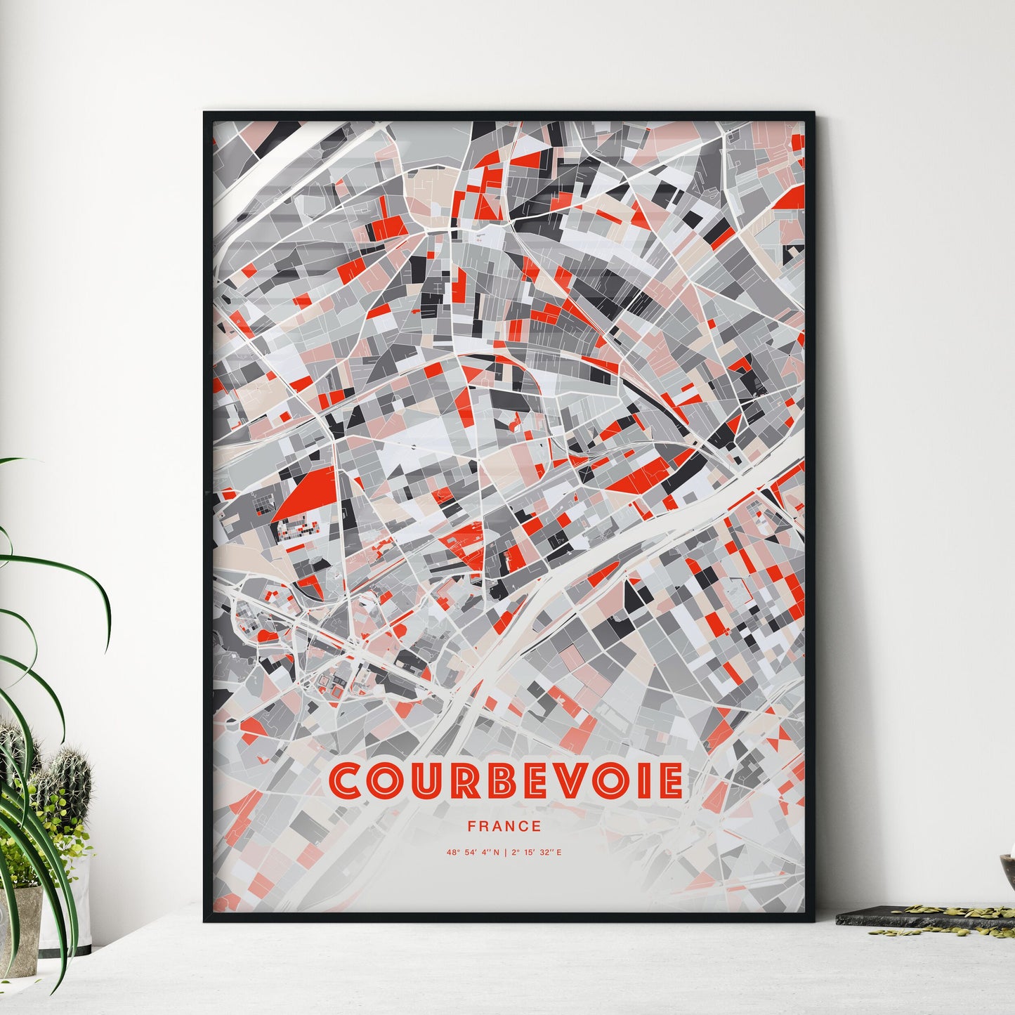 Colorful Courbevoie France Fine Art Map Modern Expressive