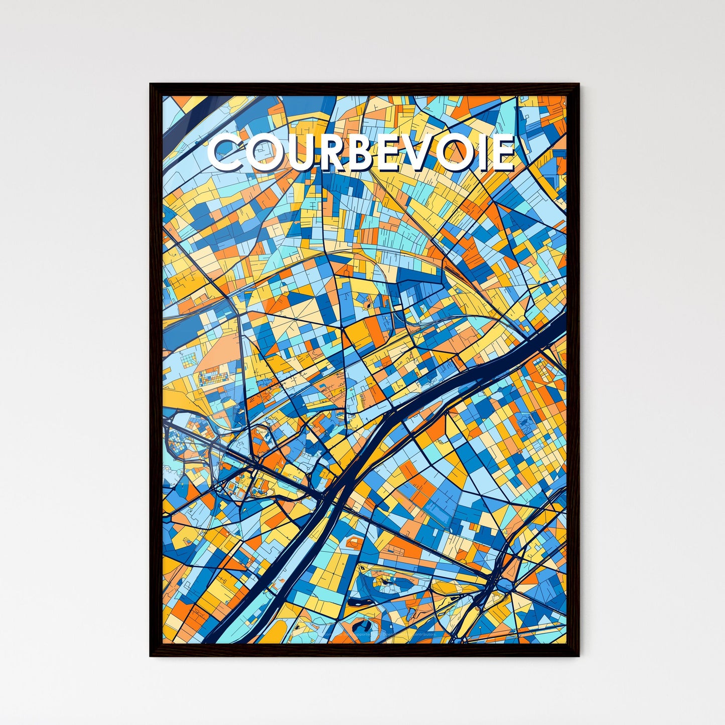 COURBEVOIE FRANCE Vibrant Colorful Art Map Poster Blue Orange