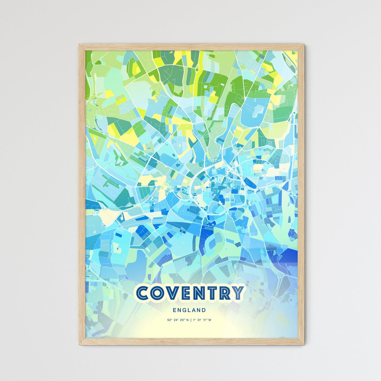 Colorful Coventry England Fine Art Map Cool Blue