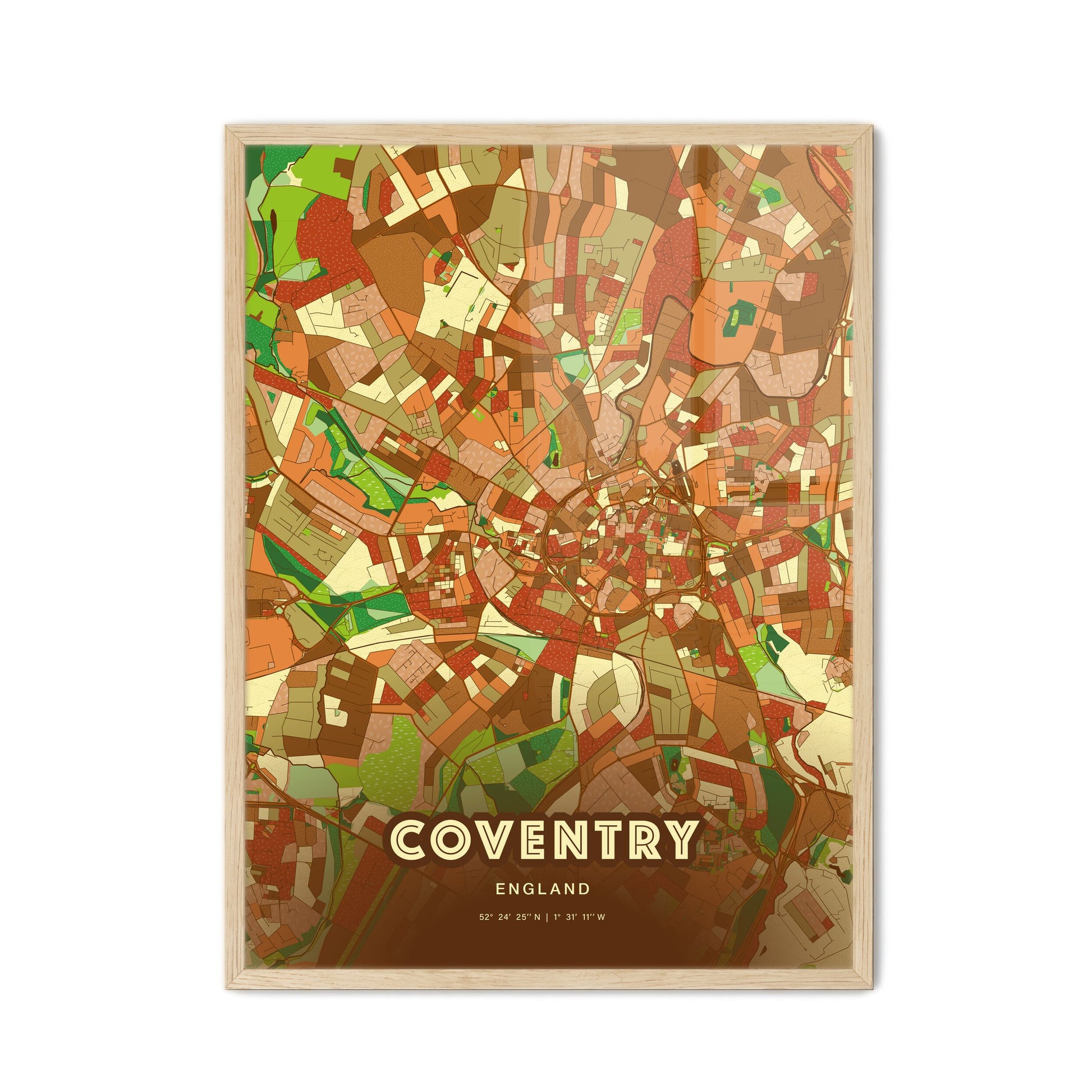 Colorful Coventry England Fine Art Map Farmhouse