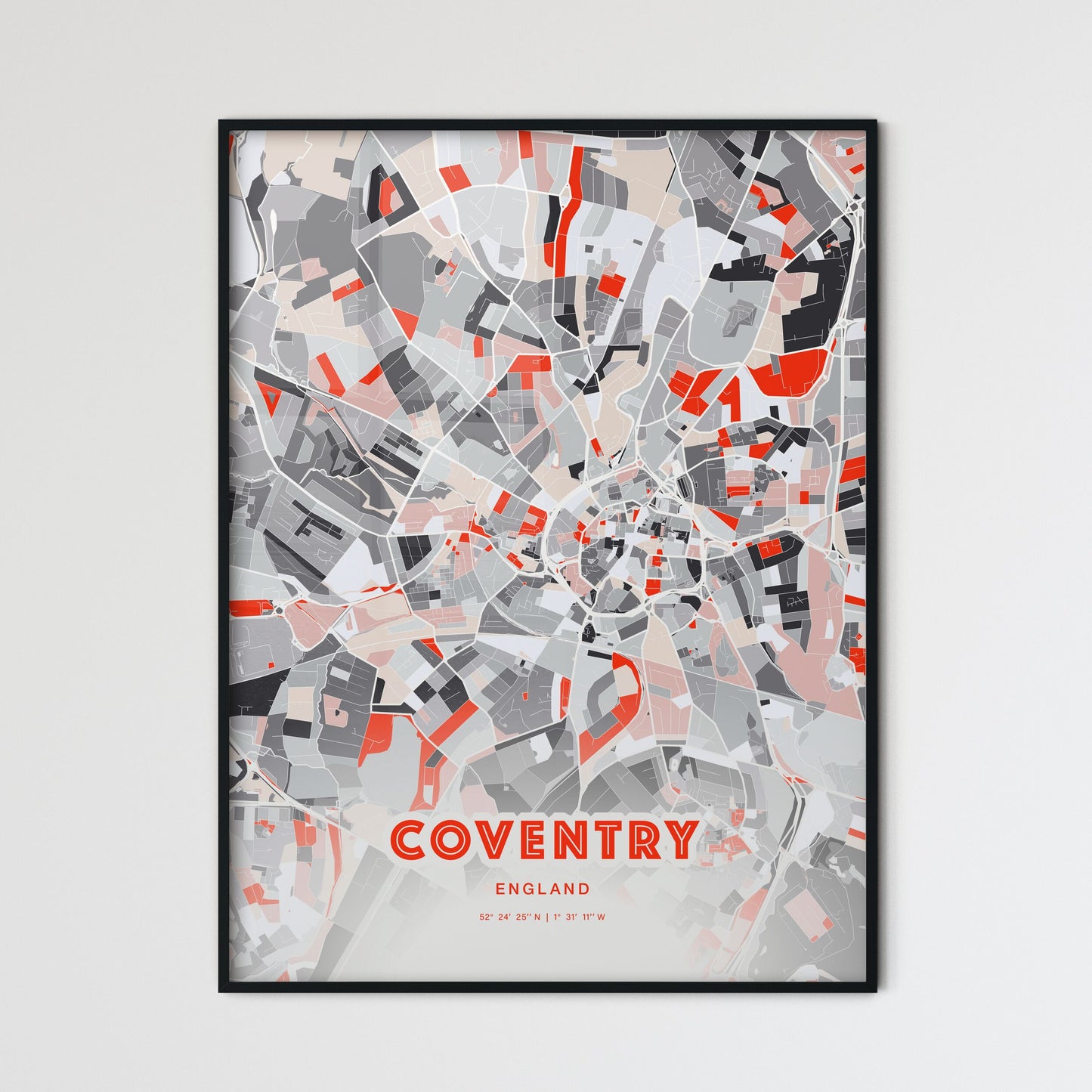 Colorful Coventry England Fine Art Map Modern Expressive