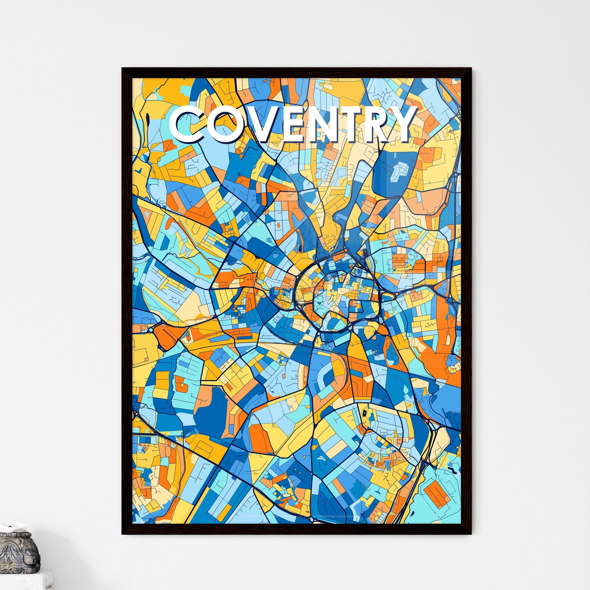 COVENTRY ENGLAND Vibrant Colorful Art Map Poster Blue Orange