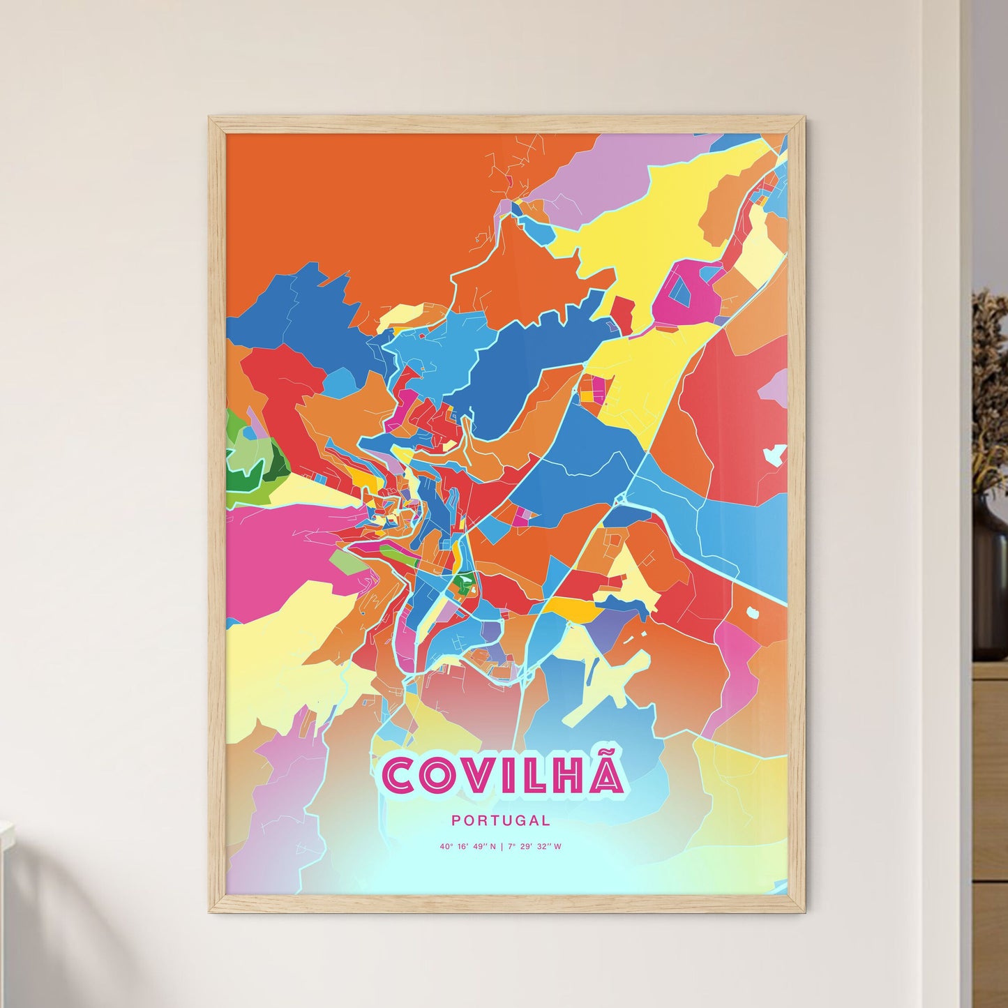 Colorful Covilhã Portugal Fine Art Map Crazy Colors