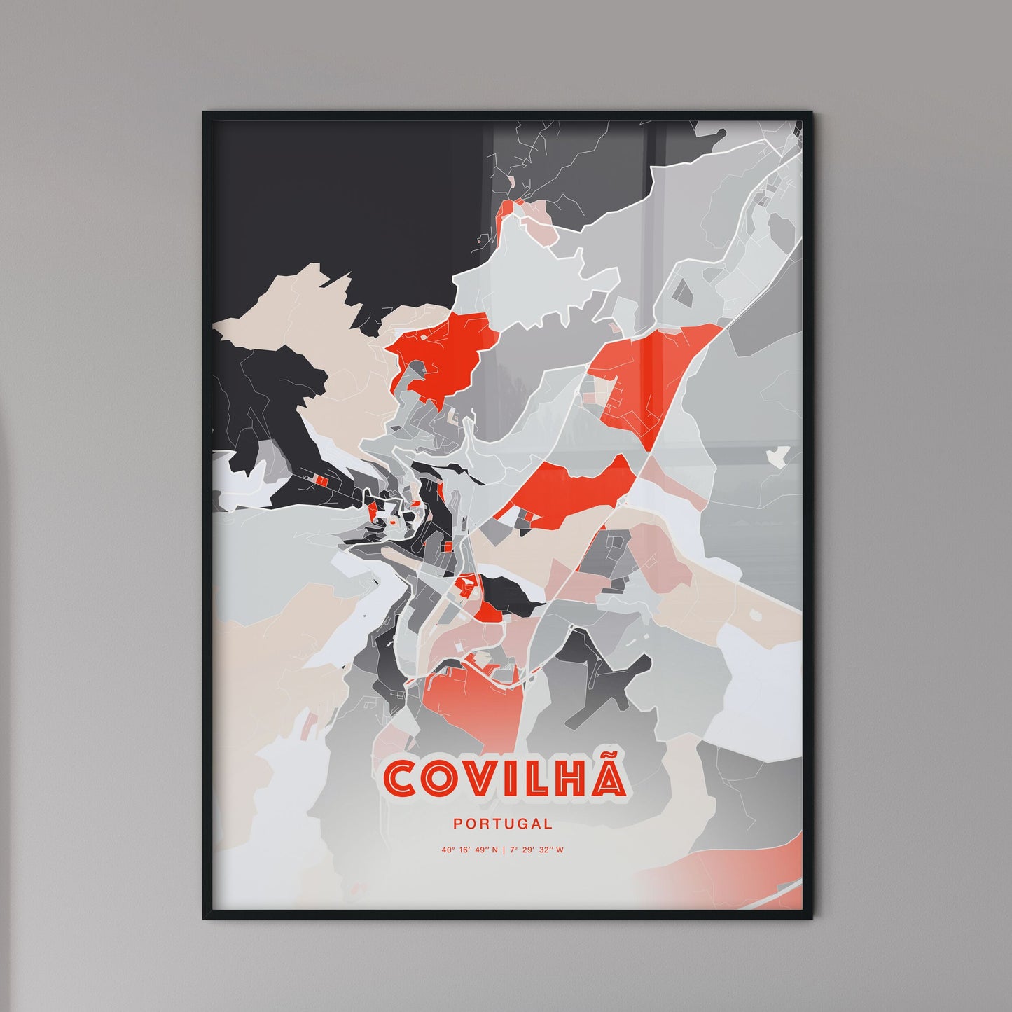 Colorful Covilhã Portugal Fine Art Map Modern Expressive