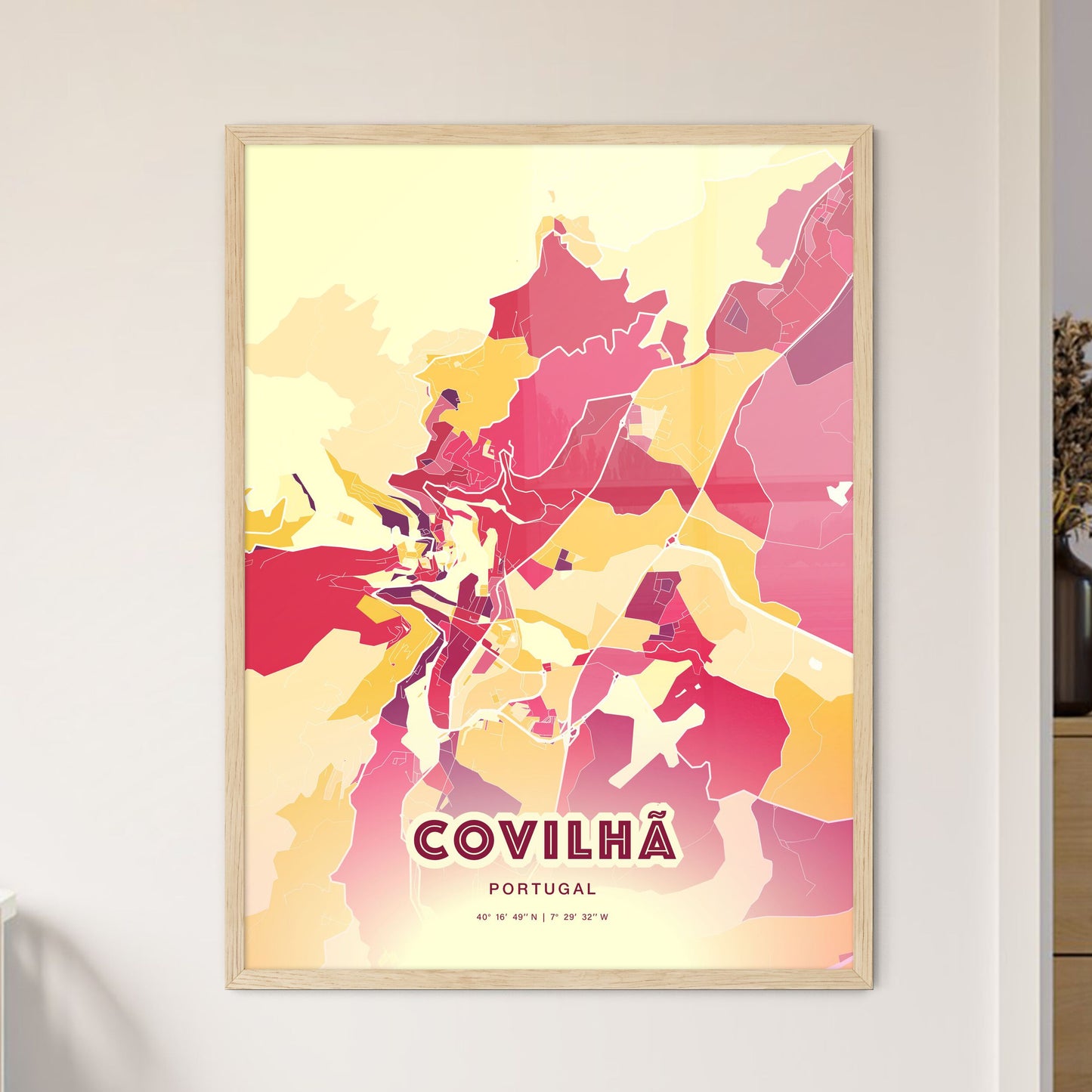 Colorful Covilhã Portugal Fine Art Map Hot Red