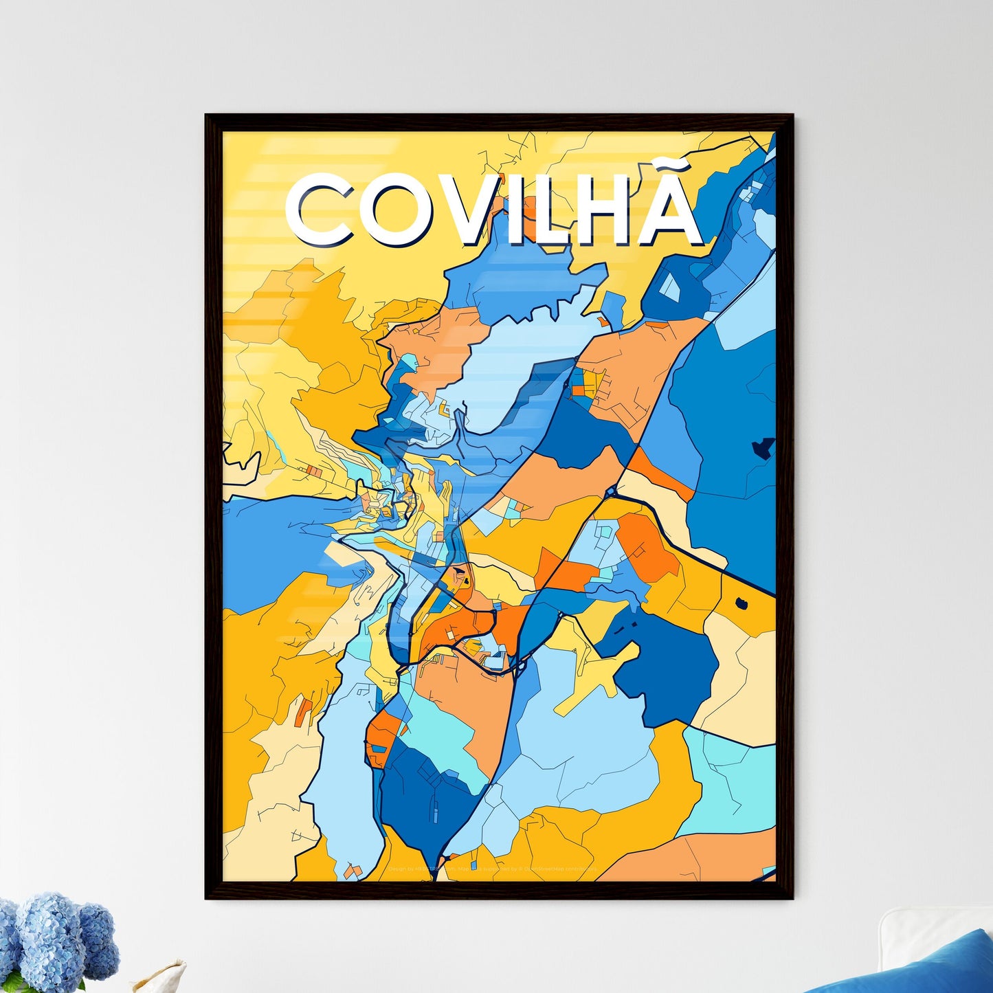 COVILHÃ PORTUGAL Vibrant Colorful Art Map Poster Blue Orange